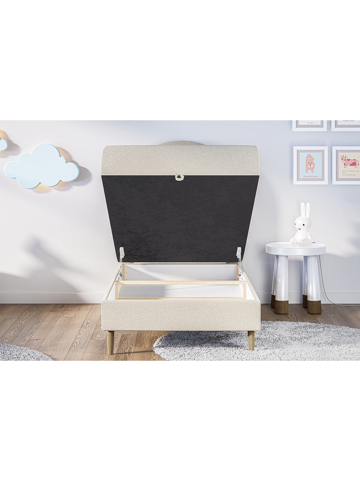 Dziecięce łóżko kontynentalne Eliat 90x200 z otwartym pojemnikiem na pościel w stylu Modern Organic