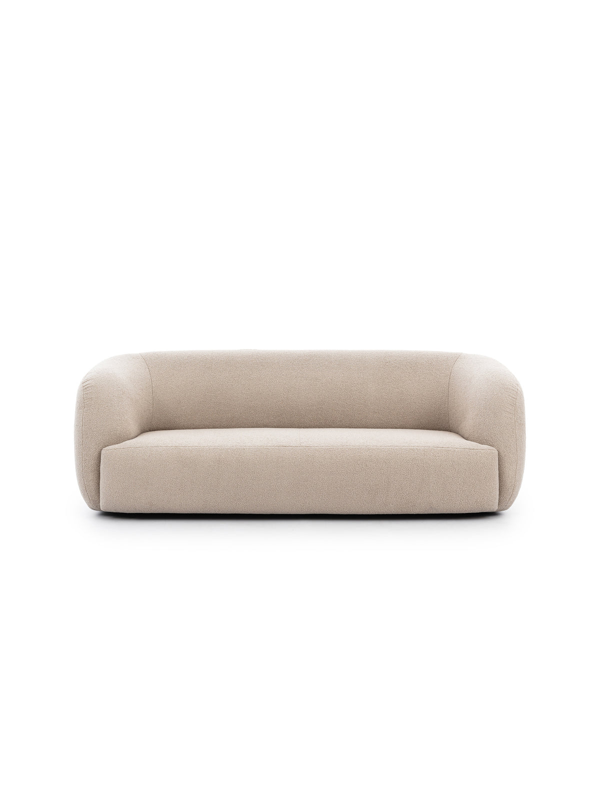 Nowoczesna sofa Dalin III, beżowa, trzyosobowa, o zaokrąglonych kształtach
