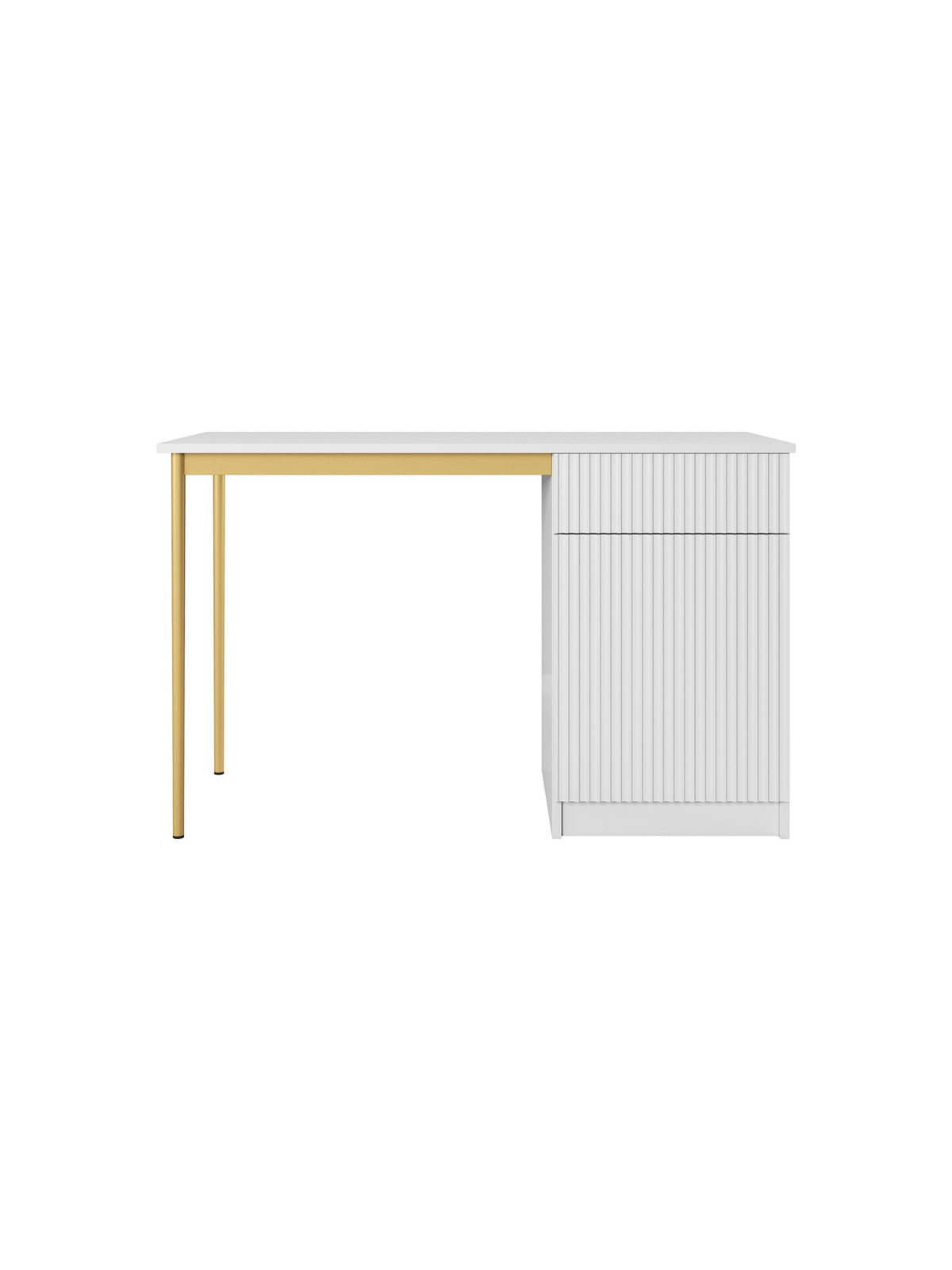 Biurko Nicole 120 cm jednodrzwiowe z szufladą - biały mat / złote nóżki