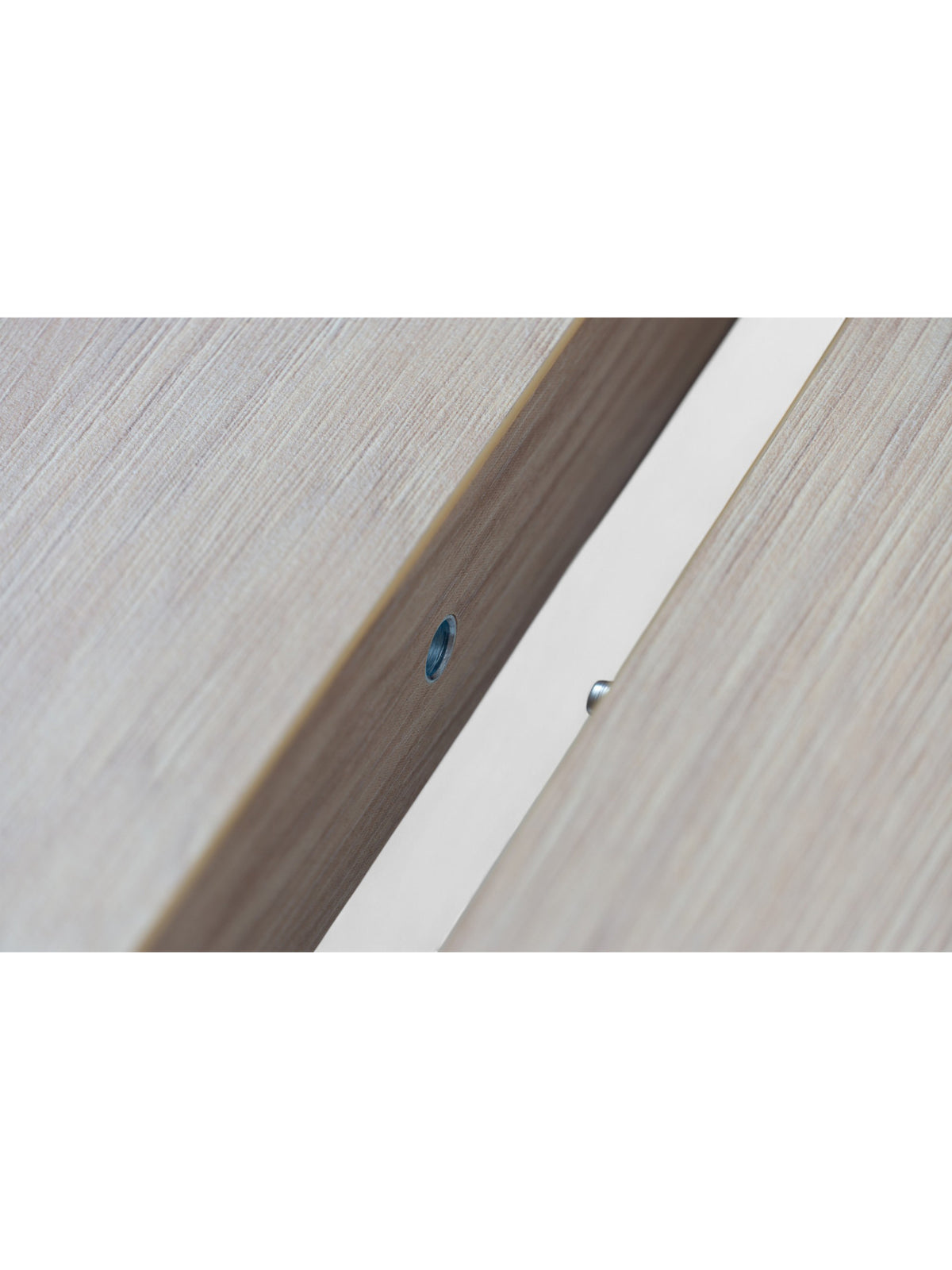 Stół okrągły Cedrus Linear 105/160 cm rozkładany dąb hikora z czarnym stelażem, detal blatu
