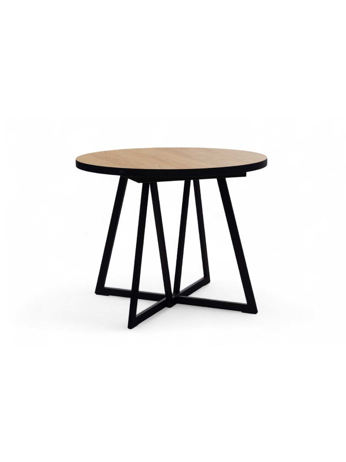 Stół okrągły Cedrus Linear 105 cm czarny stelaż dąb hikora rozkładany widok z boku