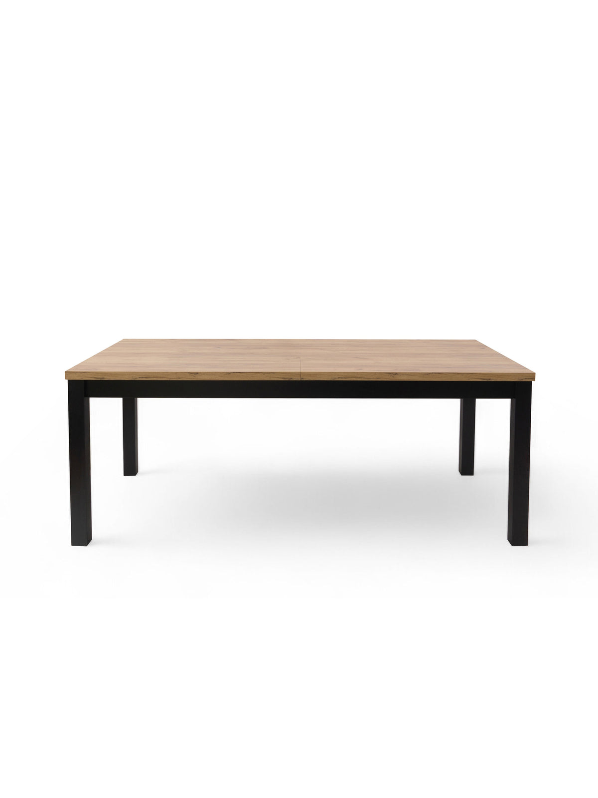 Stół rozkładany Werona 160-240x90 cm z blatem dąb wotan i czarnymi nogami, widok z przodu
