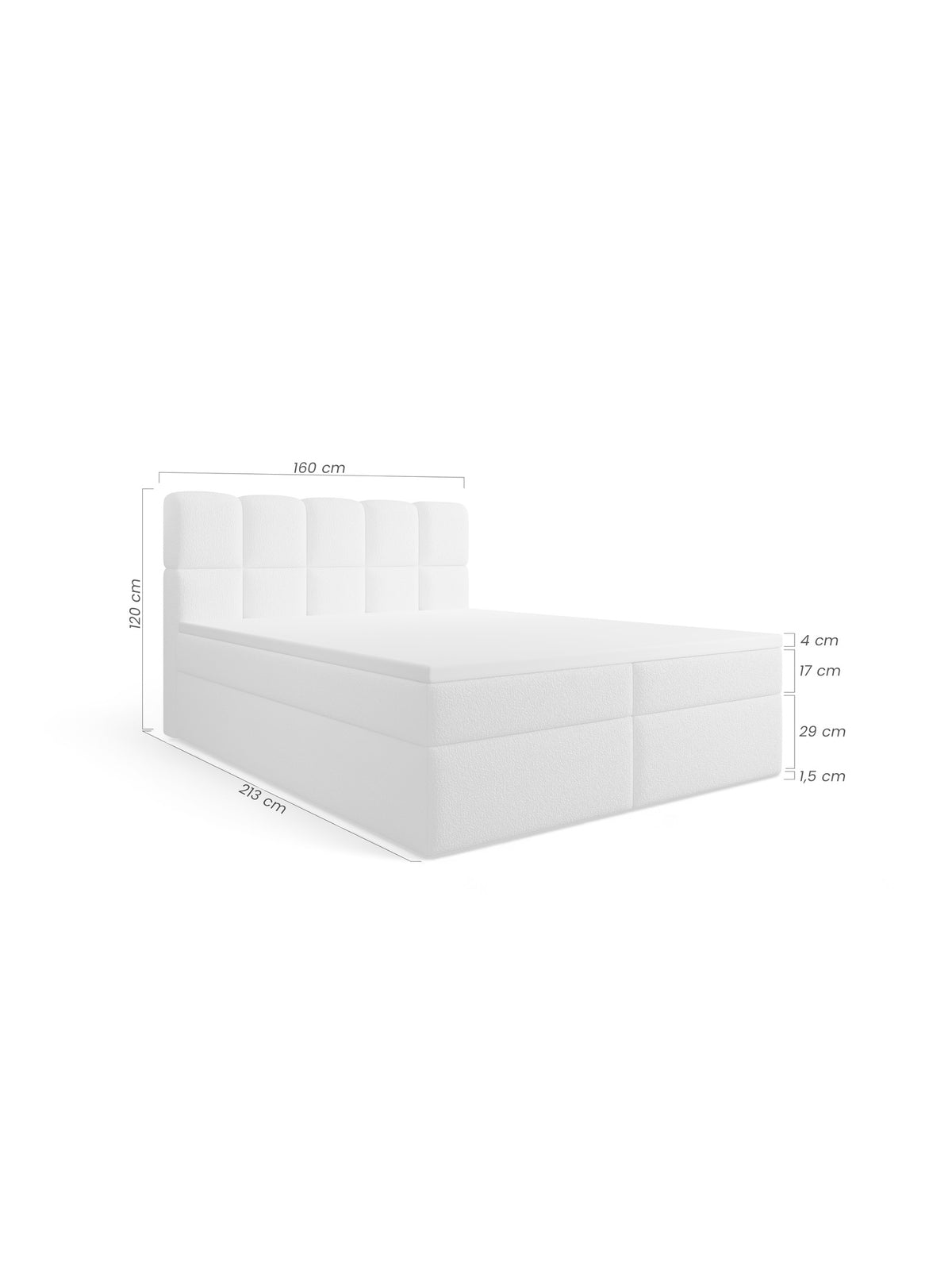 Łóżko kontynentalne Carello 160x200 ciemny szary bukla z topperem 4 cm