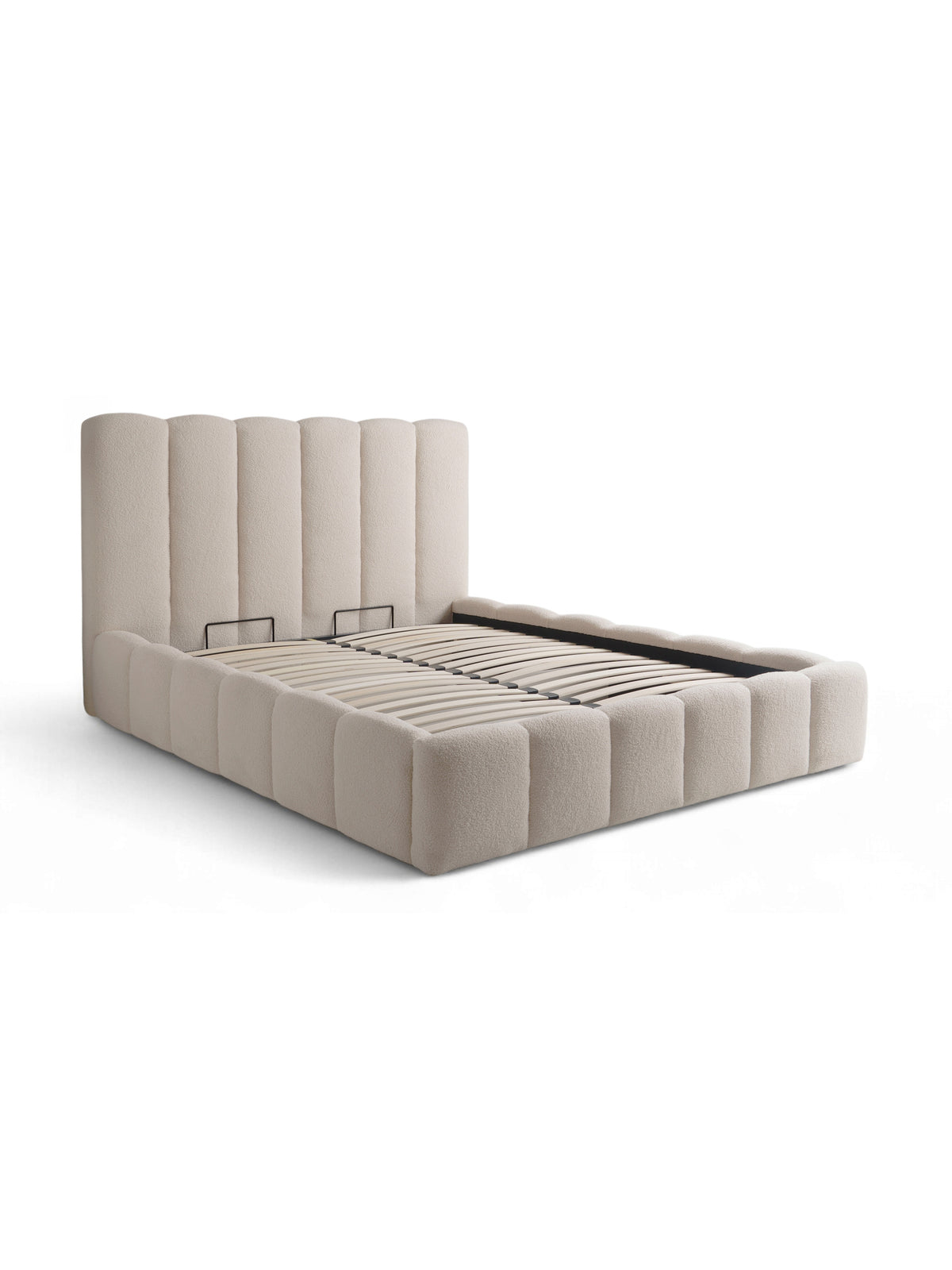 Łóżko tapicerowane Aura 160x200 beige z pojemnikiem i wysokim pikowanym zagłówkiem