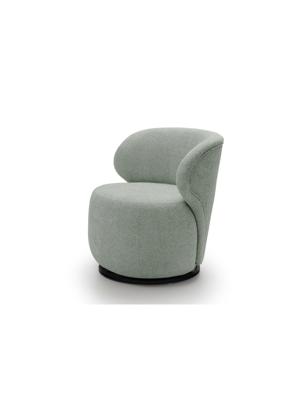 Fotel wypoczynkowy Cocoon obrotowy w zielonym materiale boucle Catch Me 13, widok przodem