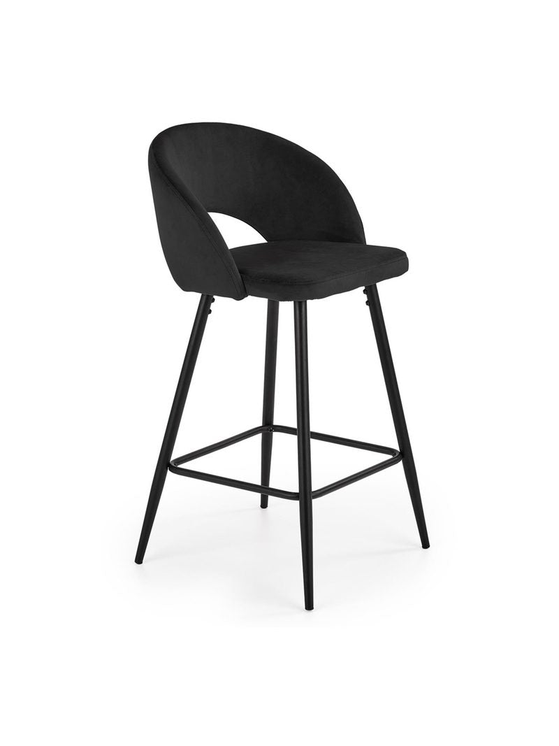 Hoker tapicerowany Zenvor czarny z czarnymi nogami, nowoczesny design, widok z przodu