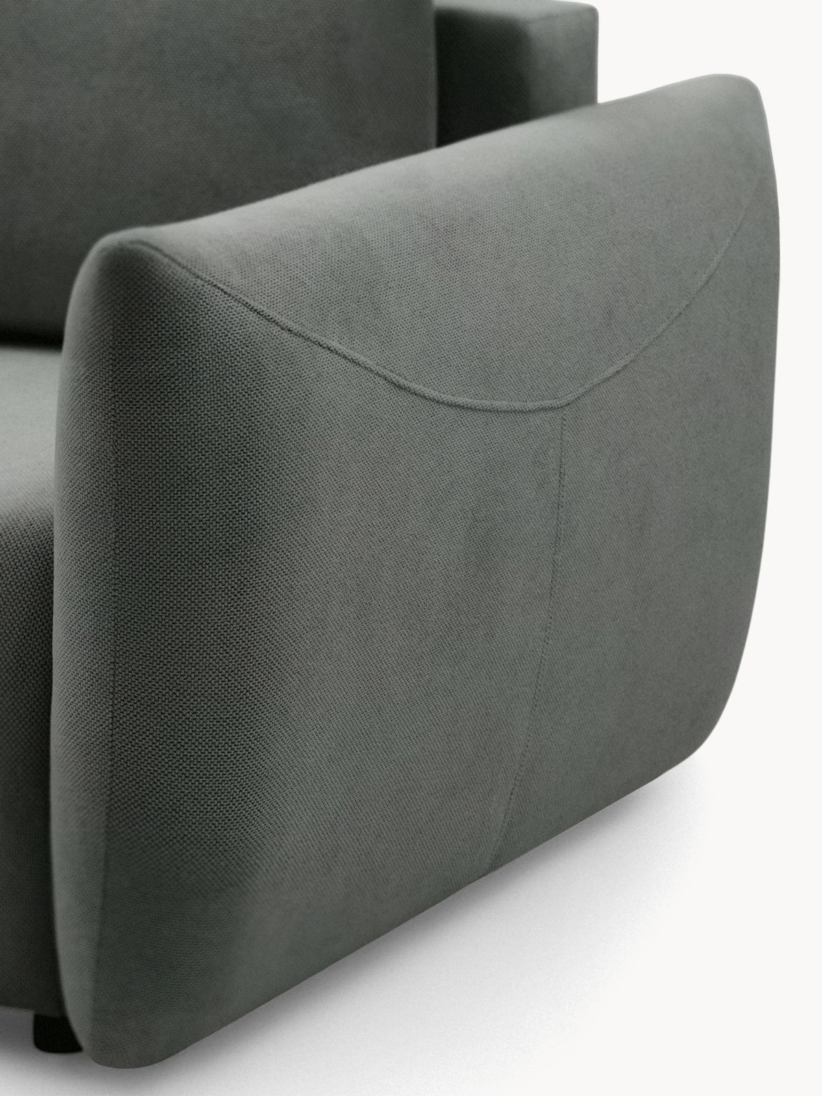 Kanapa Calma rozkładana szara dzianina hydrofobowa Curio 93 widok boczny podłokietnika