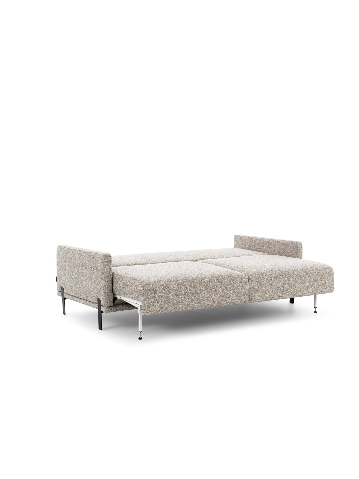 Kanapa z funkcją spania Meloria w jasnym obiciu, rozłożona na powierzchnię 140x195 cm