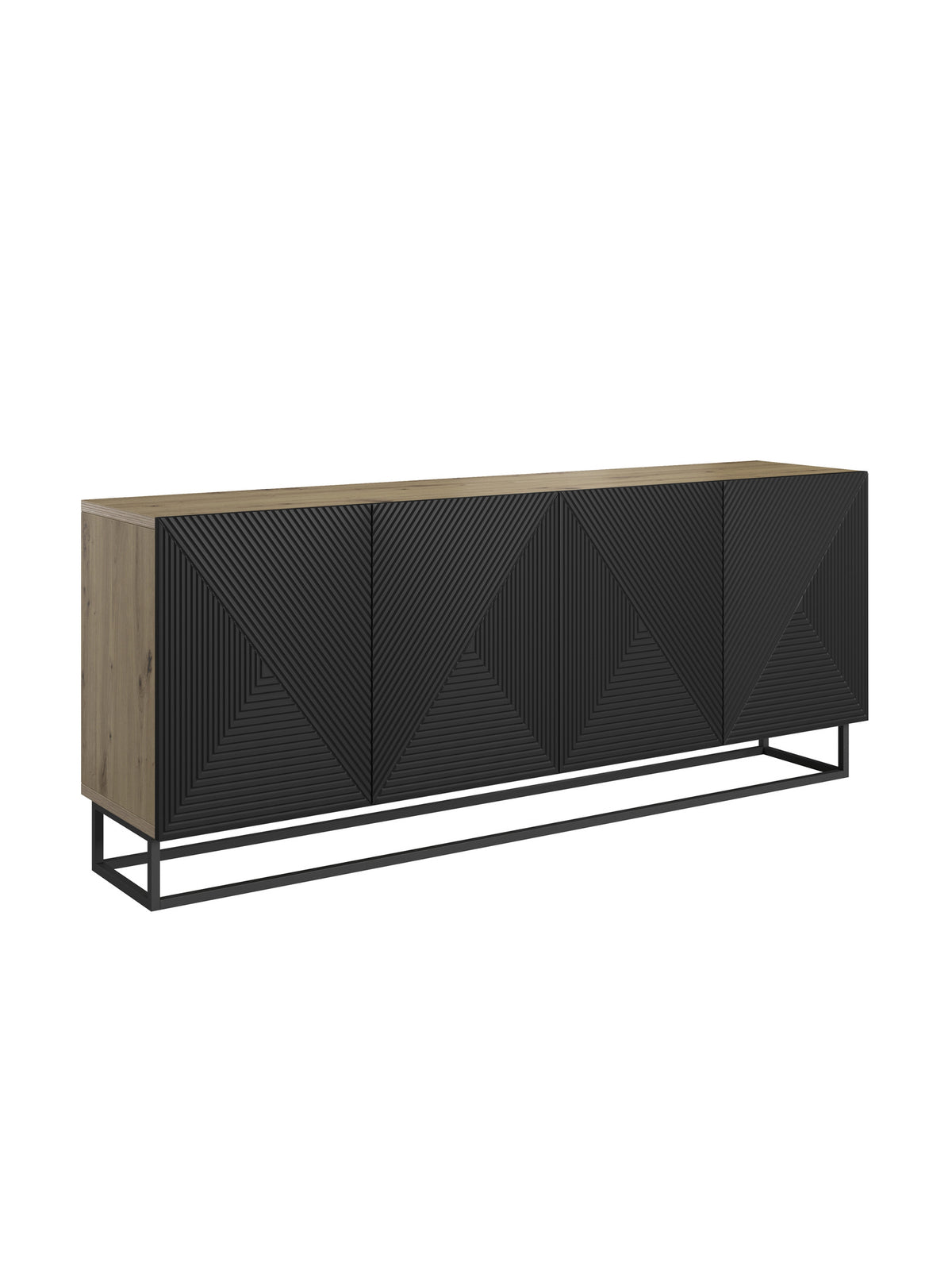 Komoda Asha 200 cm czterodrzwiowa - artisan / czarny mat / czarny stelaż