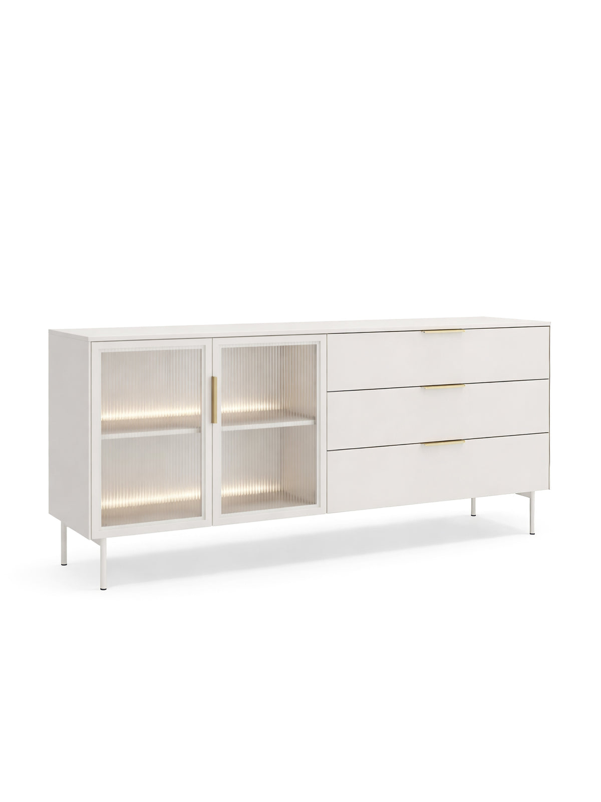 Komoda Auri 181 cm kaszmir z trzema szufladami i podświetleniem LED