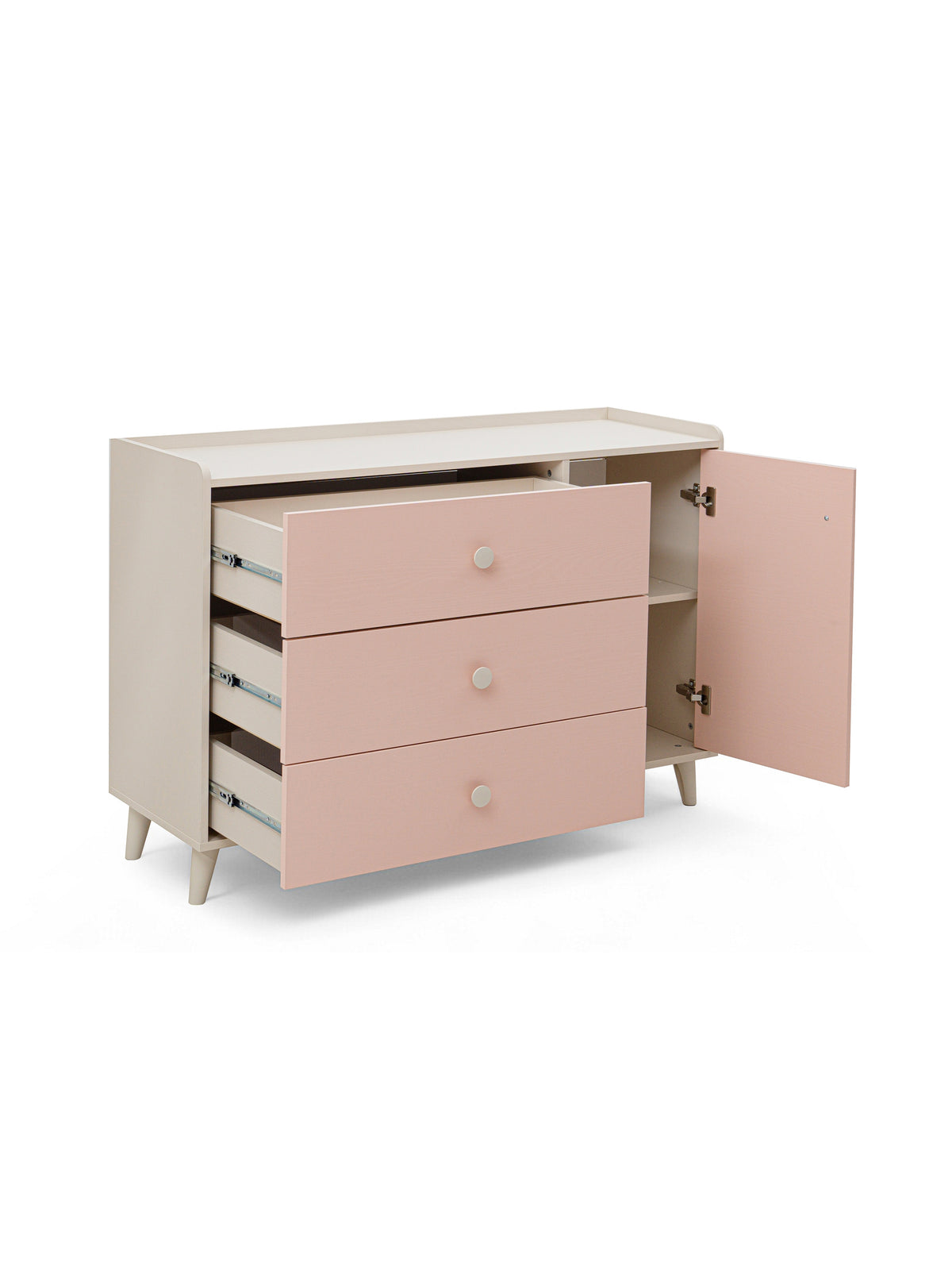 Komoda dziecięca Marla 120 cm z szufladami, front millenial pink, korpus piasek pustyni