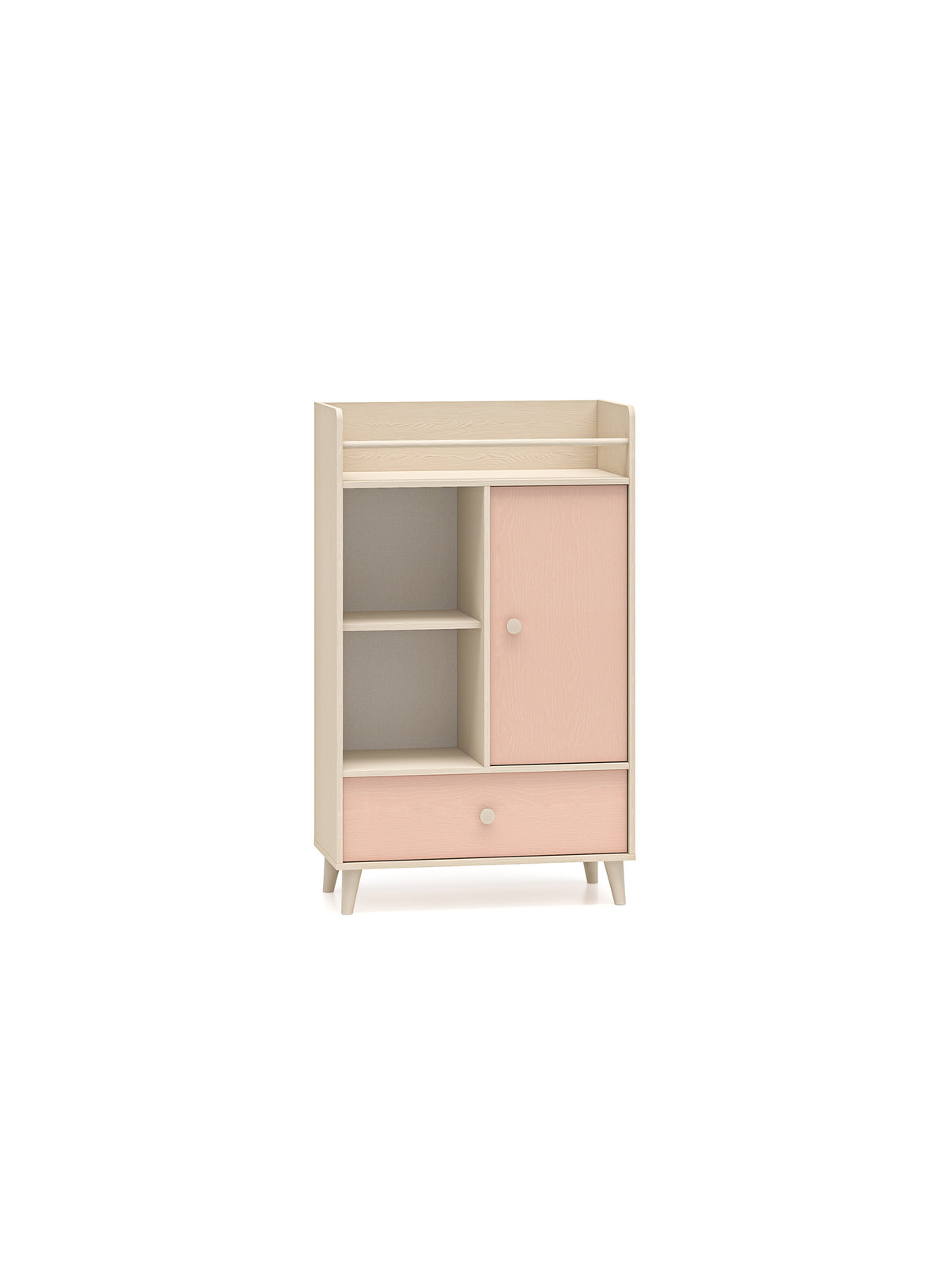 Komoda dziecięca Marla 80 cm z szufladą, korpus piasek pustyni, front millenial pink