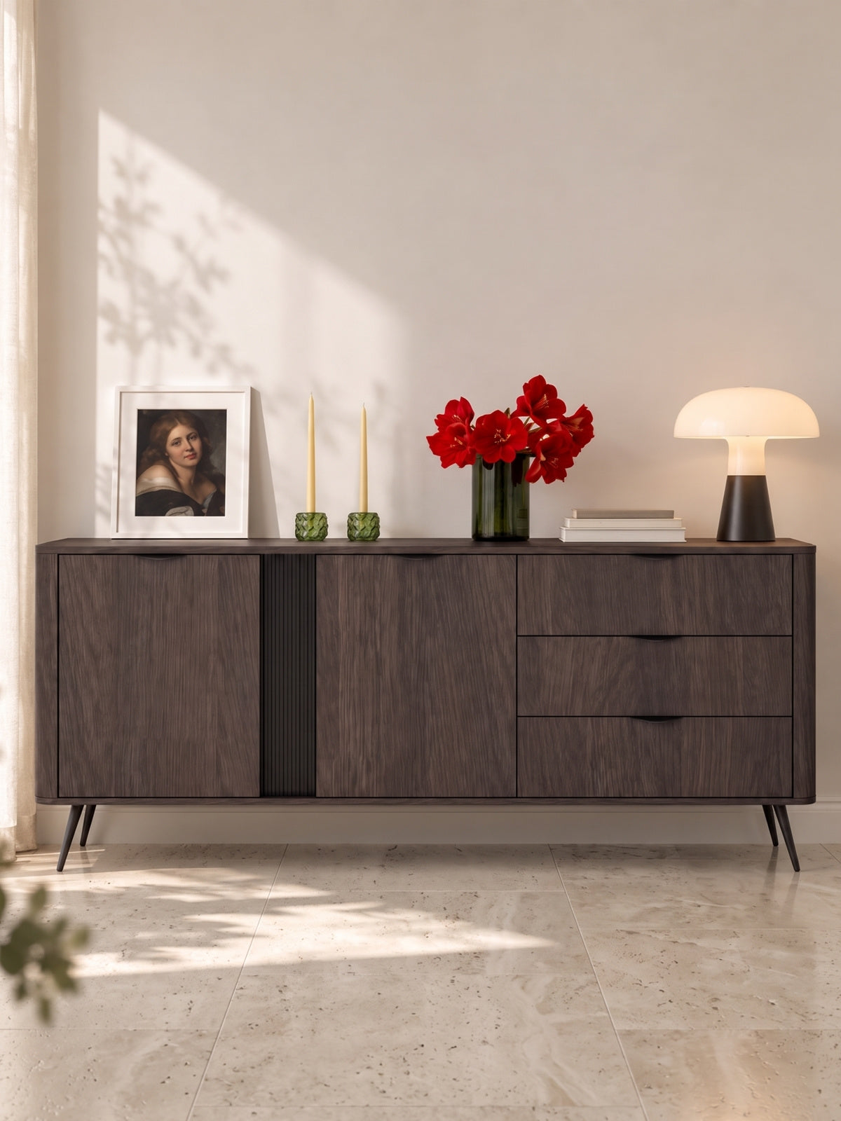 Komoda Edrin 195 cm z szufladami - dąb dunin / czarny