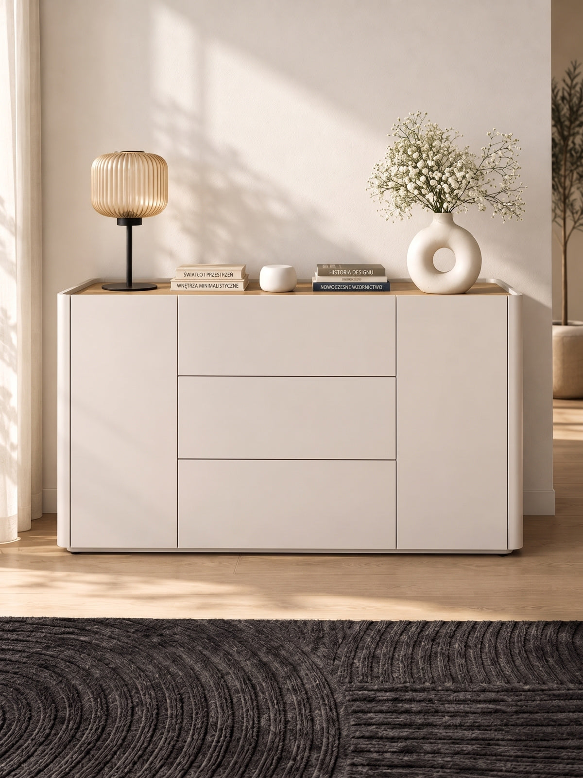 Komoda Elivo 150 cm z szufladami - kaszmir / dąb olejowany