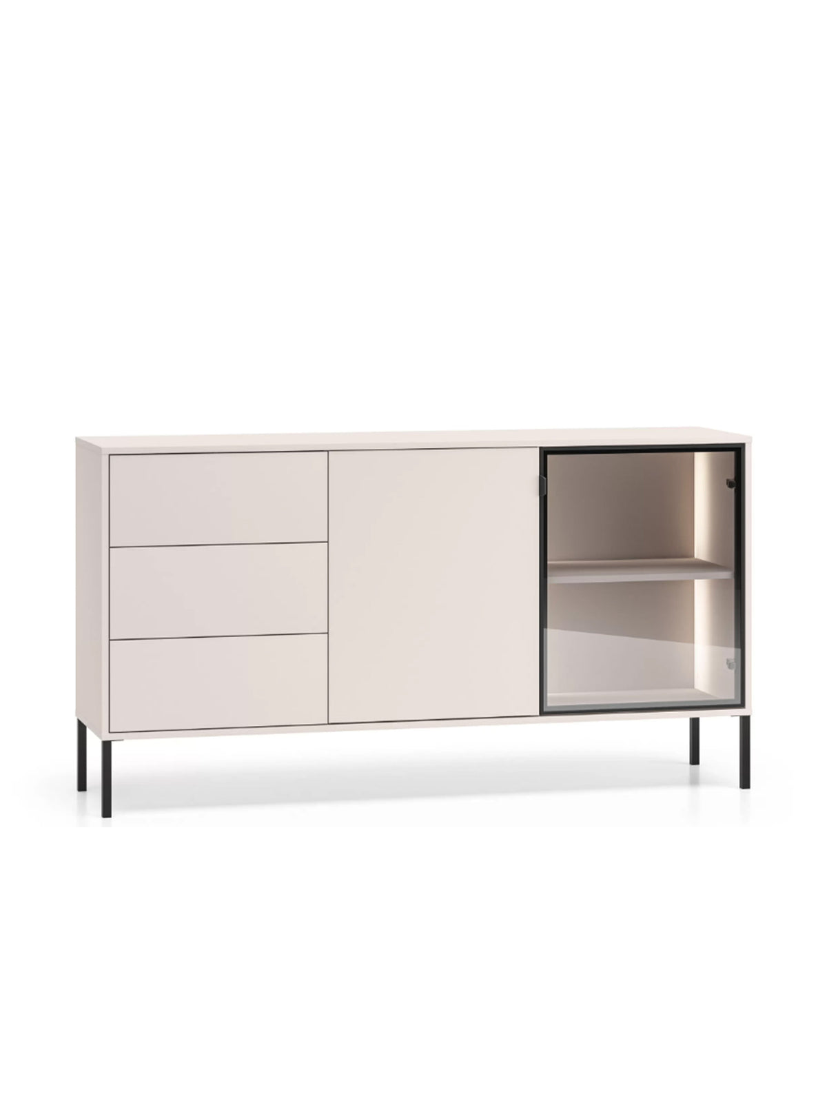 Komoda Harmona 160 cm w kolorze kaszmir z szufladami, drzwiami i podświetleniem LED