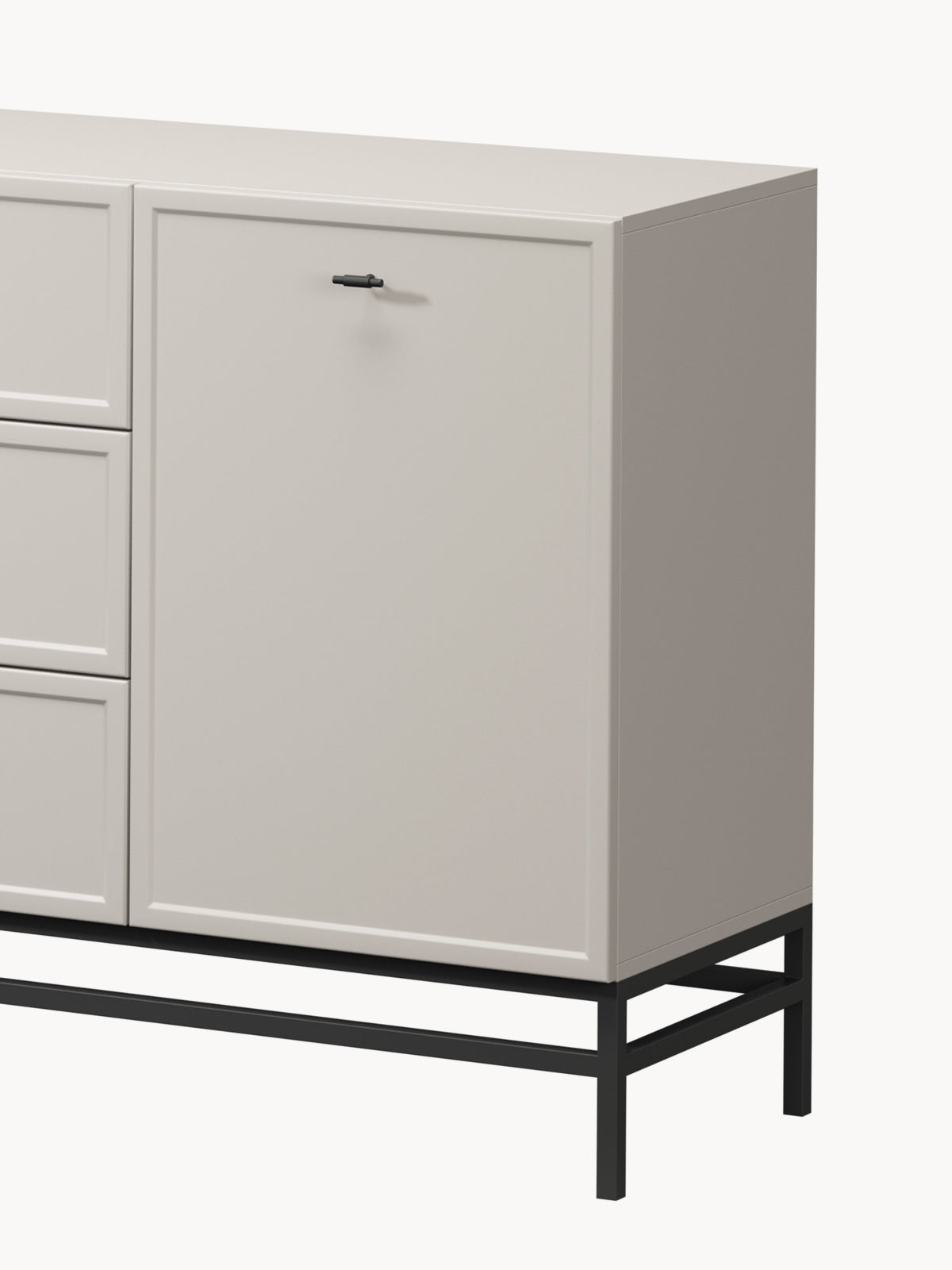 Komoda Lorini 150 cm z szufladami - kaszmir / czarne uchwyty T-bar / stelaż
