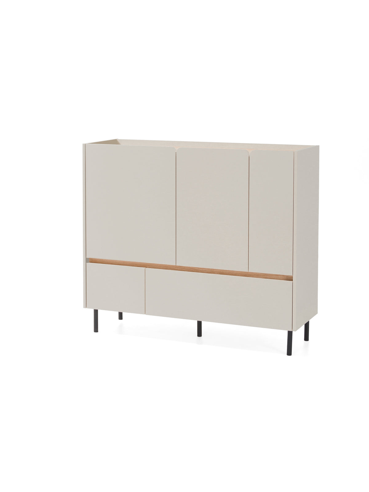 Komoda Altea 120 cm beż piaskowy z frontem dąb olejowany, 2 szuflady, 3 drzwi