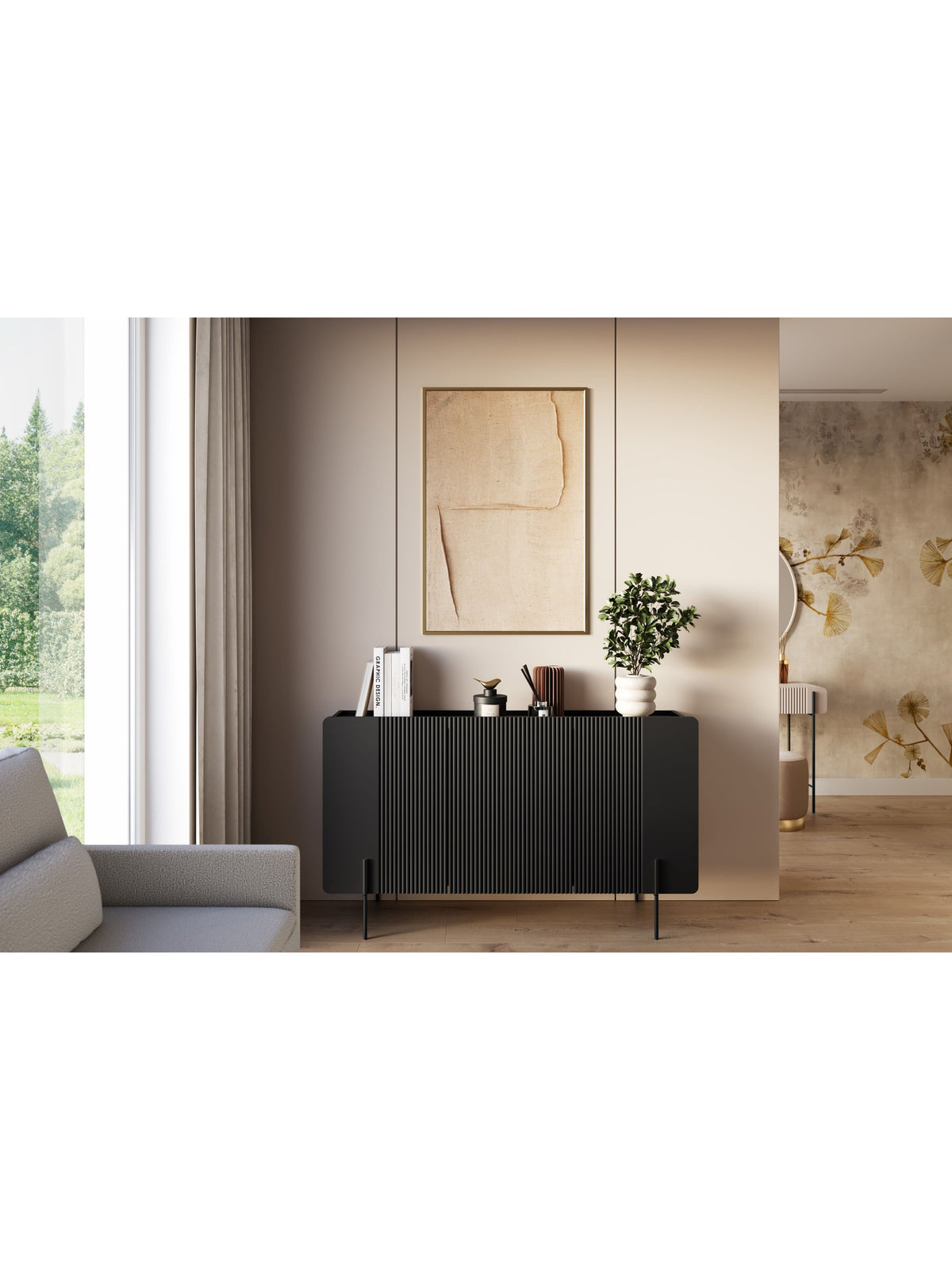 Komoda Malmi 150 cm trzydrzwiowa - czarny mat / czarne nóżki