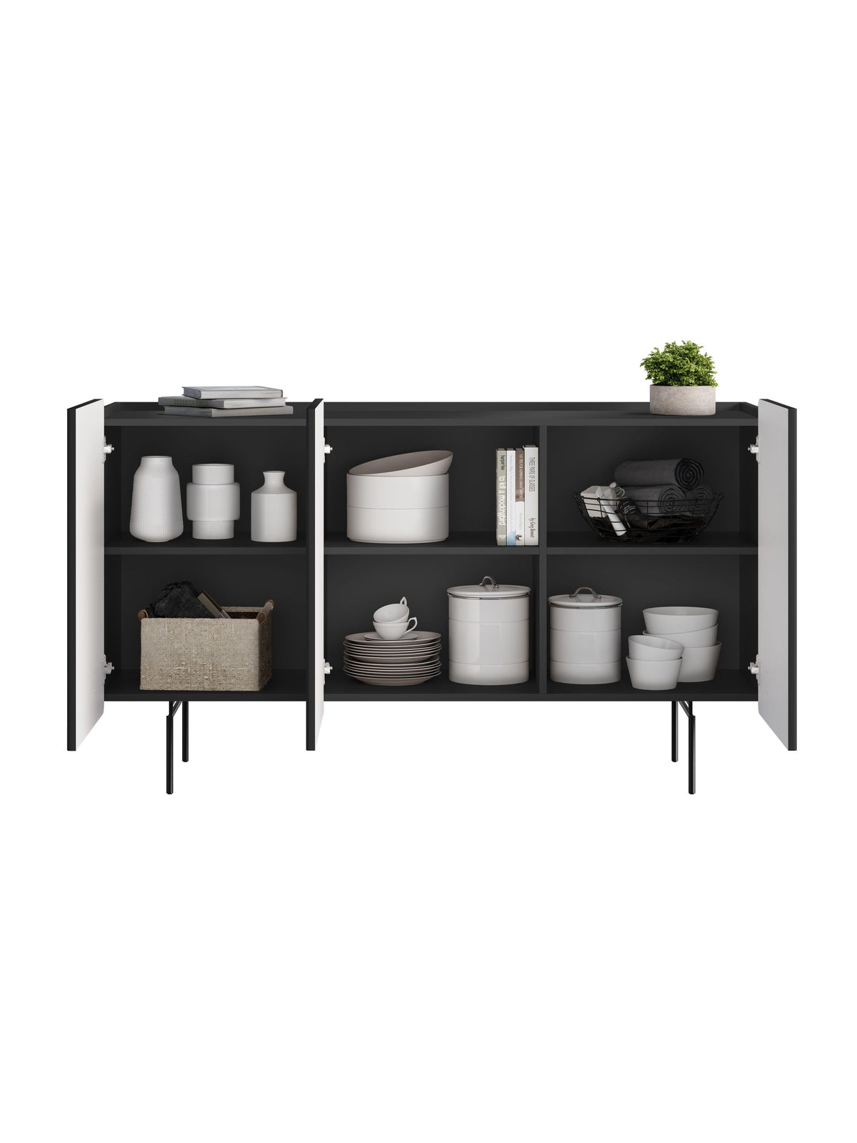 Komoda Malmi 150 cm trzydrzwiowa - czarny mat / czarne nóżki