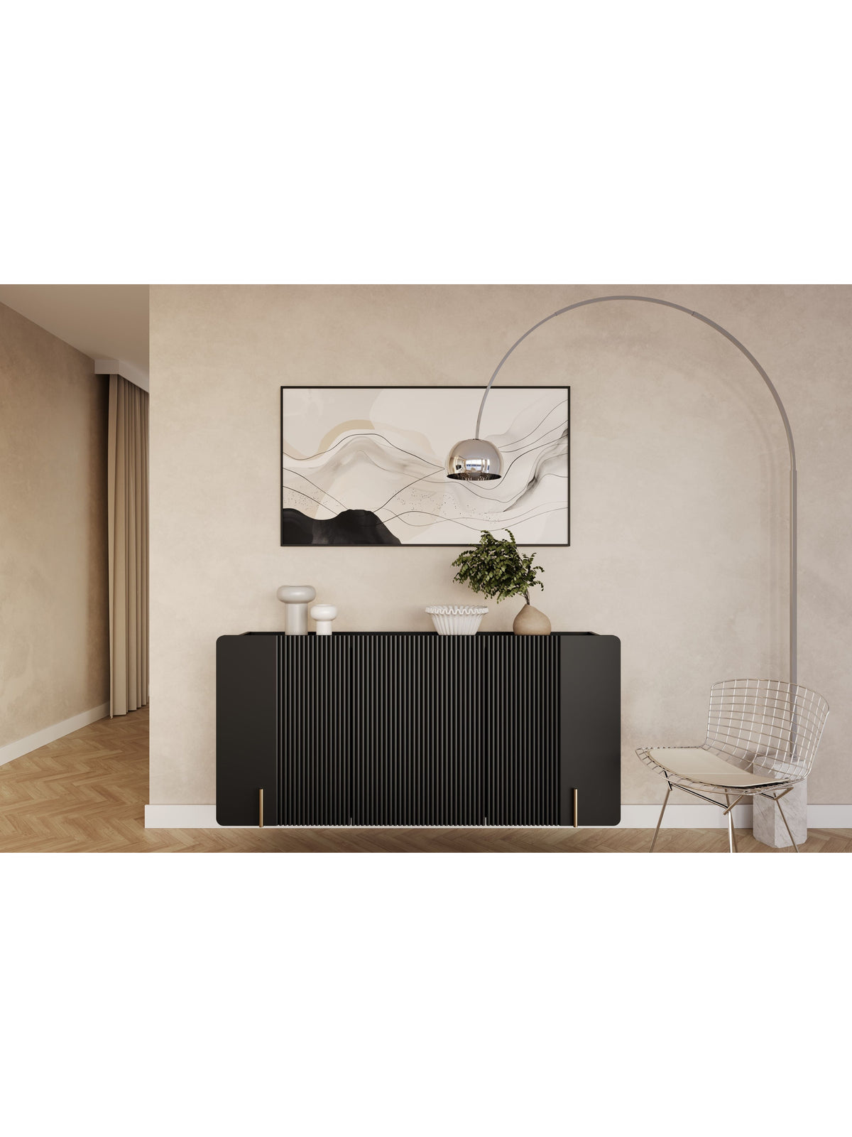 Komoda Malmi 150 cm trzydrzwiowa wisząca - czarny mat / złoty