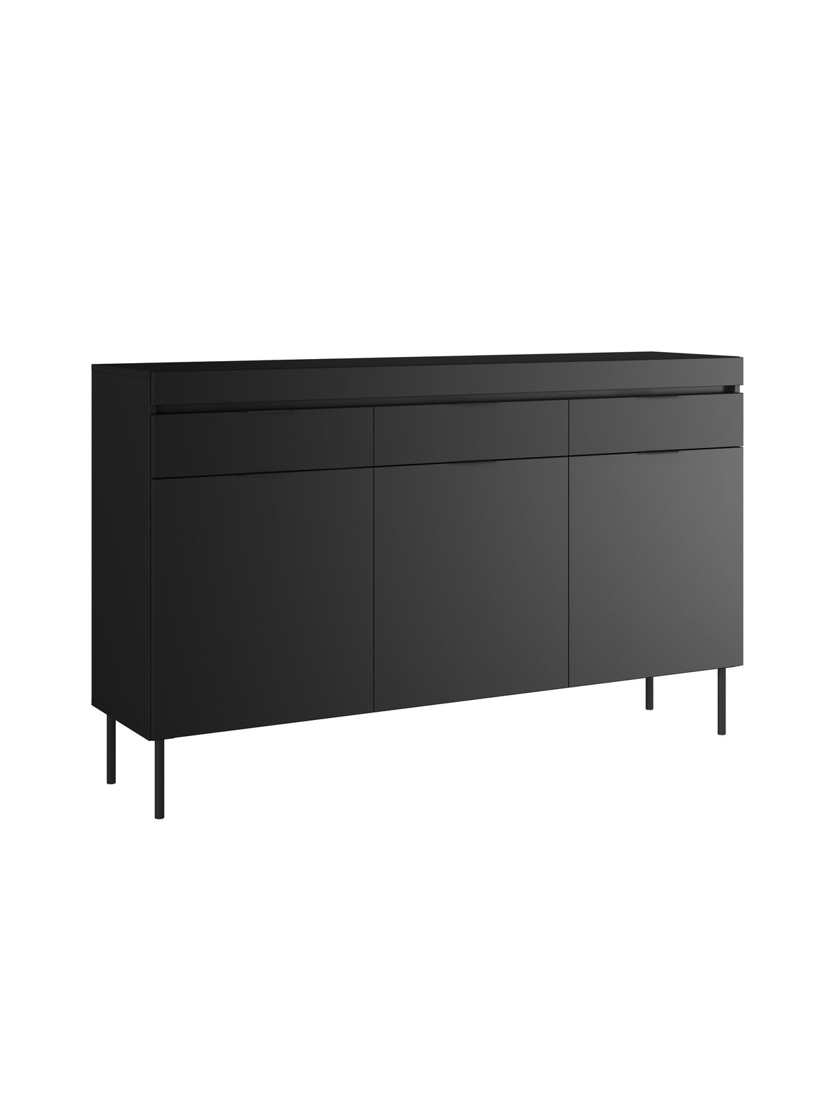 Komoda trzydrzwiowa Sentia 157 cm z trzema szufladami - czarny / czarny