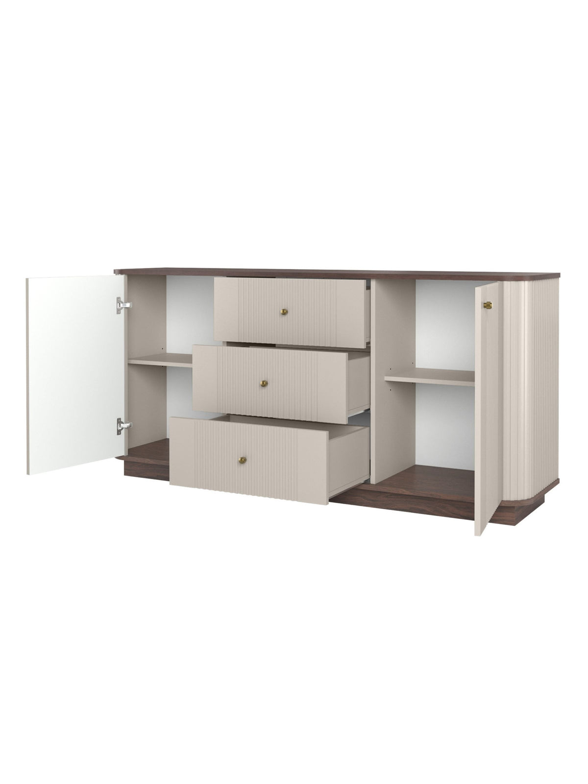 Komoda Vesper 160 cm kaszmir z trzema szufladami i dwoma drzwiami na cokole