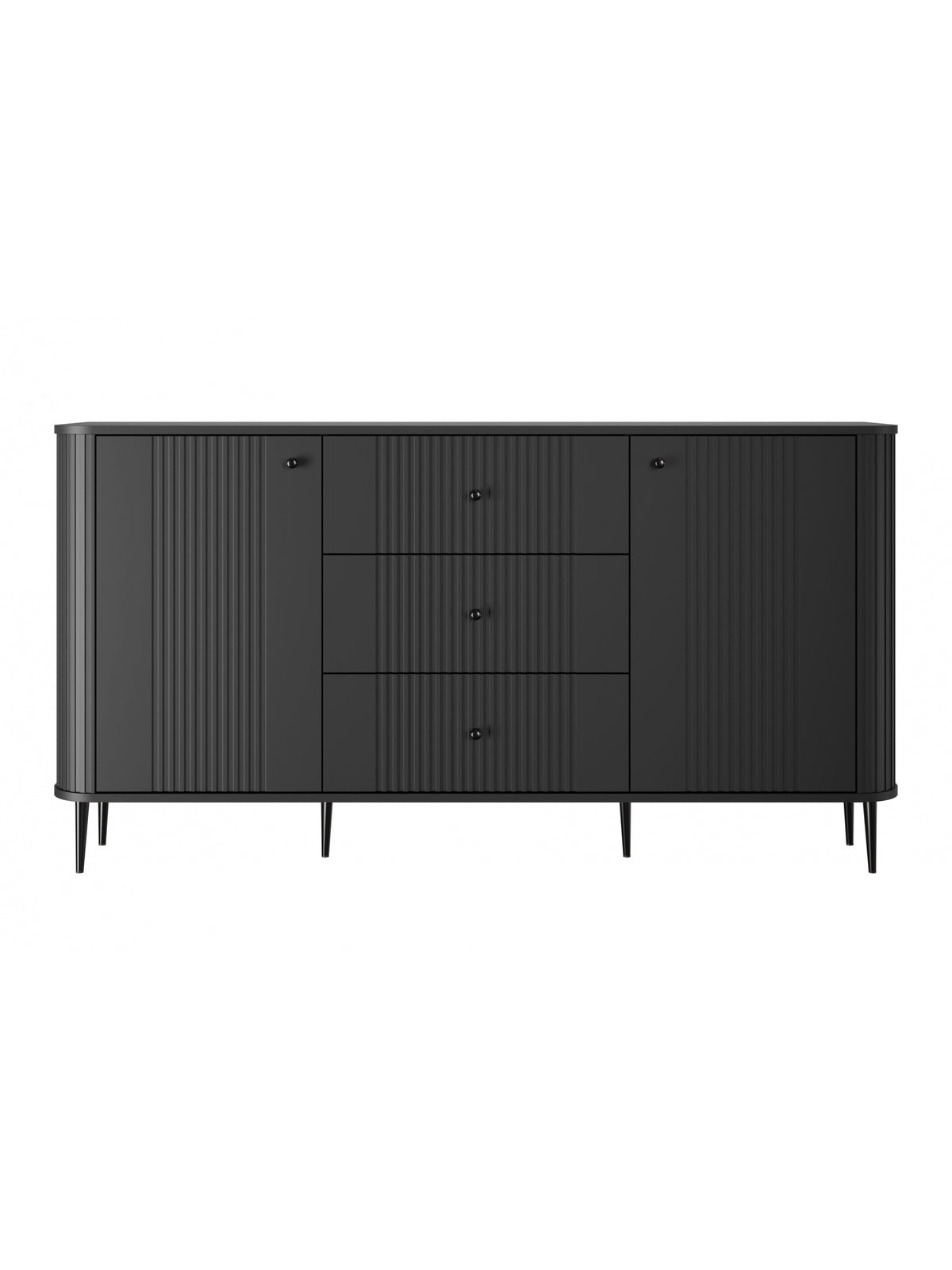 Komoda Vesper 160 cm czarna mat z trzema szufladami i czarnymi nóżkami metalowymi