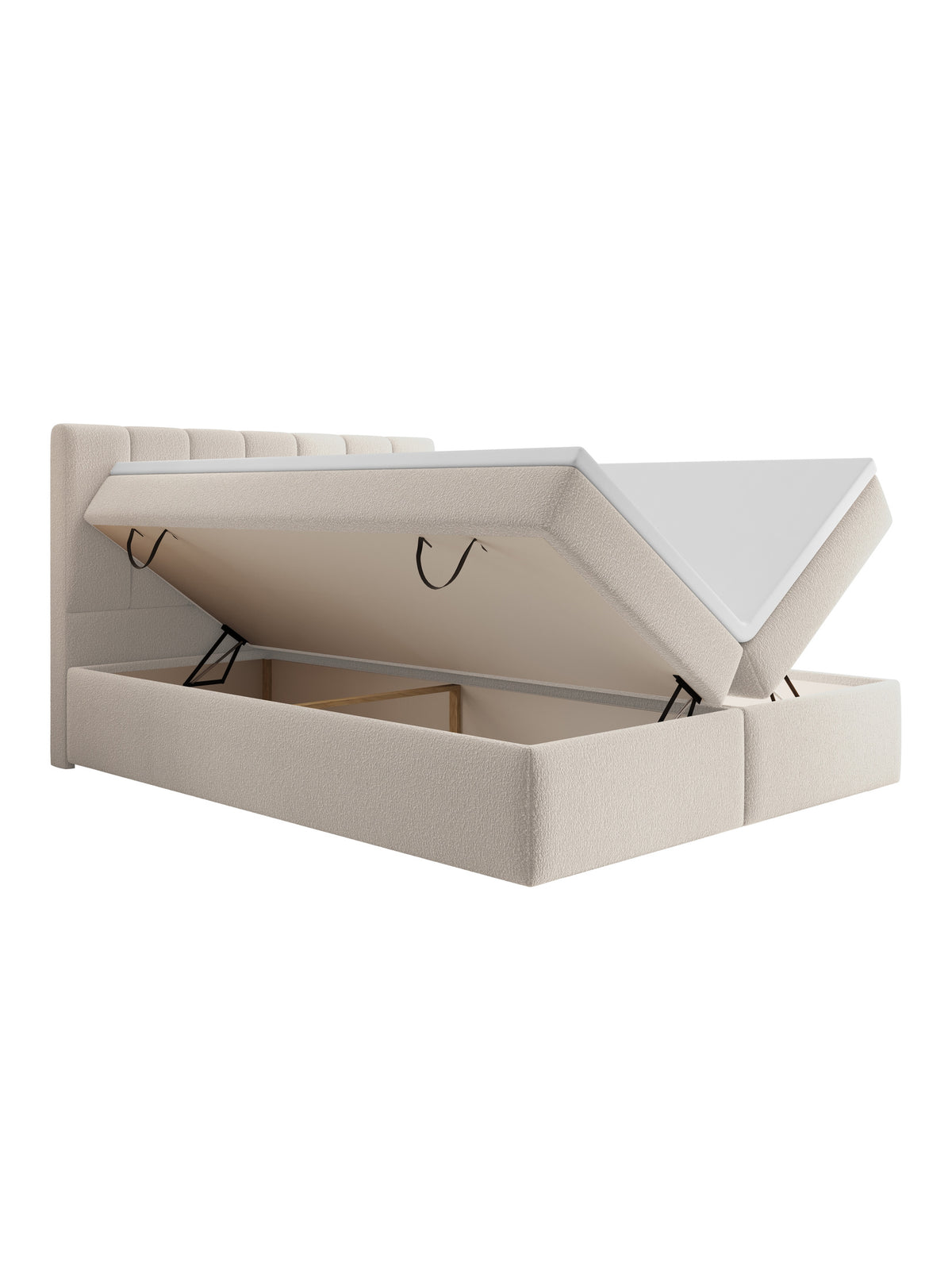 Łóżko kontynentalne Mareli 160x200 beżowa bukla Quelle 03 z otwartym pojemnikiem na pościel