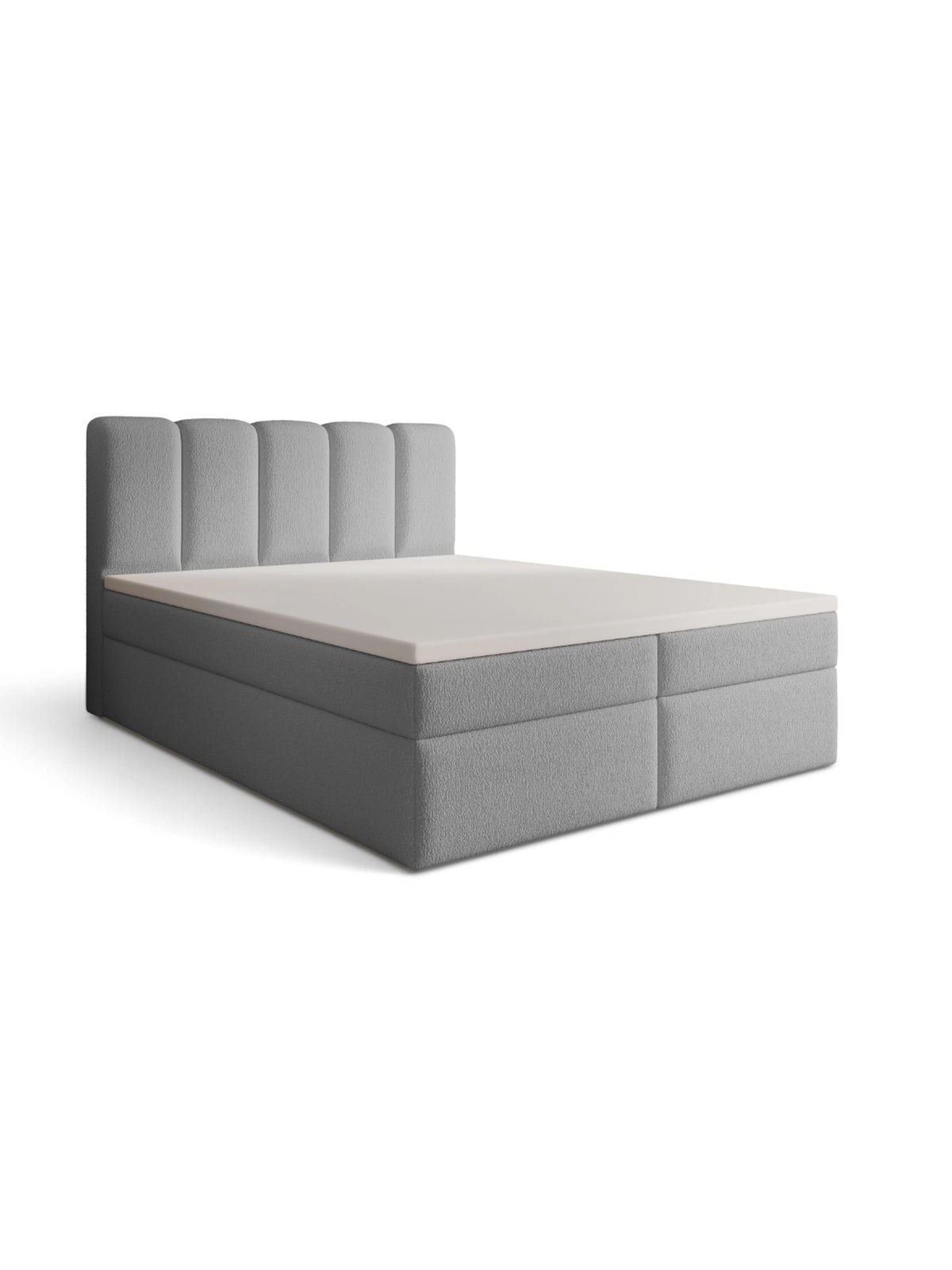 Łóżko kontynentalne Tenor 180x200 w szarej tkaninie boucle, widok z przodu