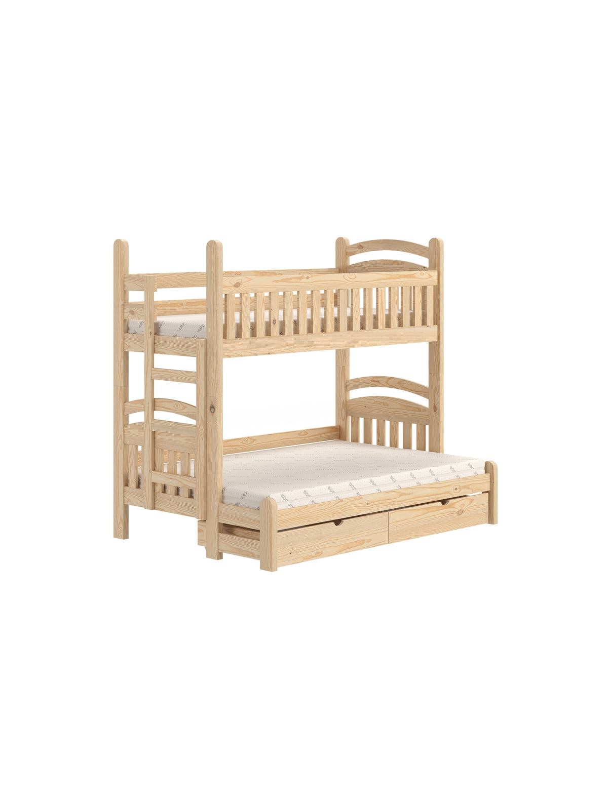 Łóżko piętrowe Amely Maxi 80x200/140x200 lewostronne drewno sosna z szufladami