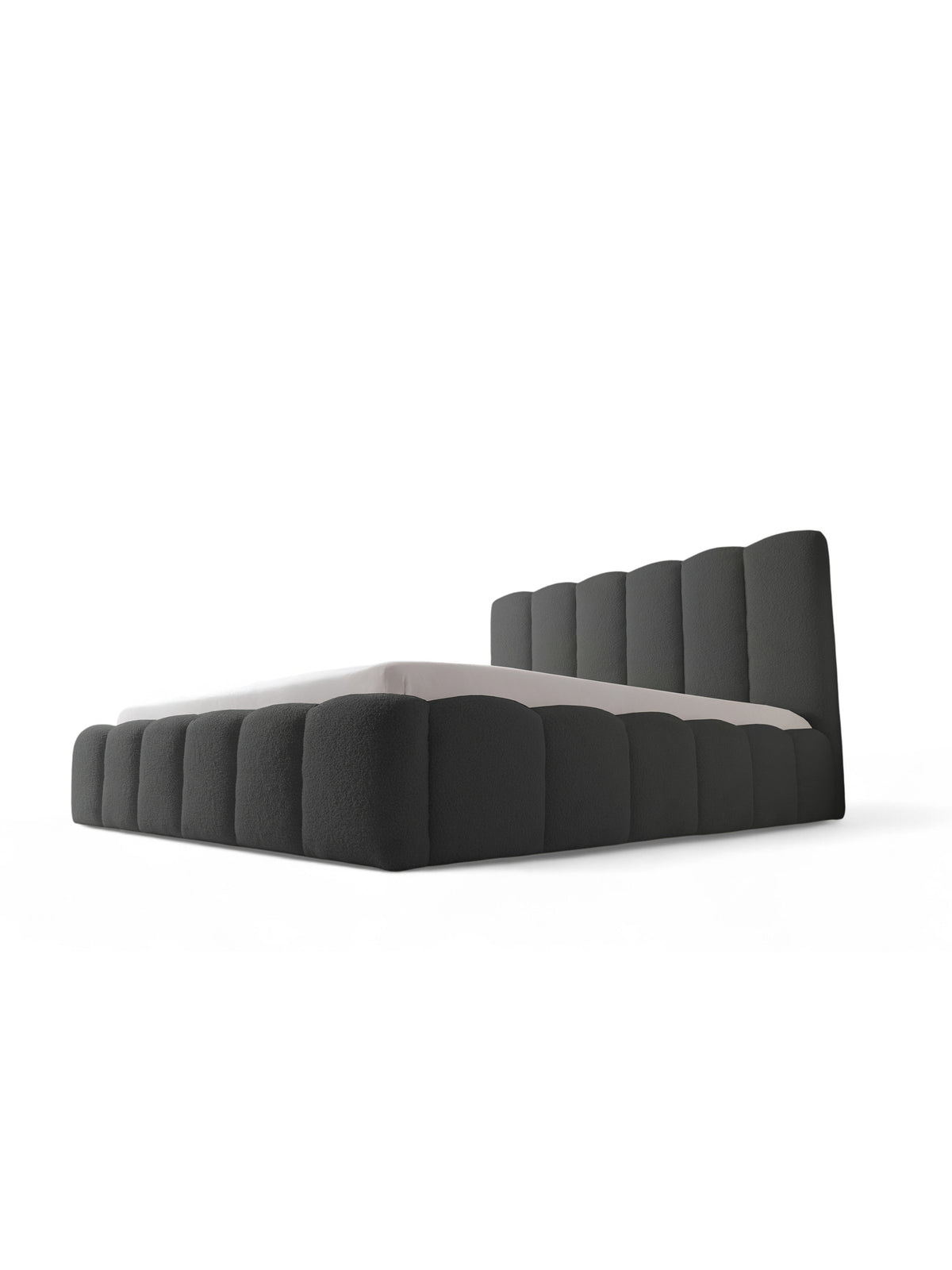 Łóżko tapicerowane Aura 180x200 w ciemnoszarej tkaninie boucle ze schowkiem