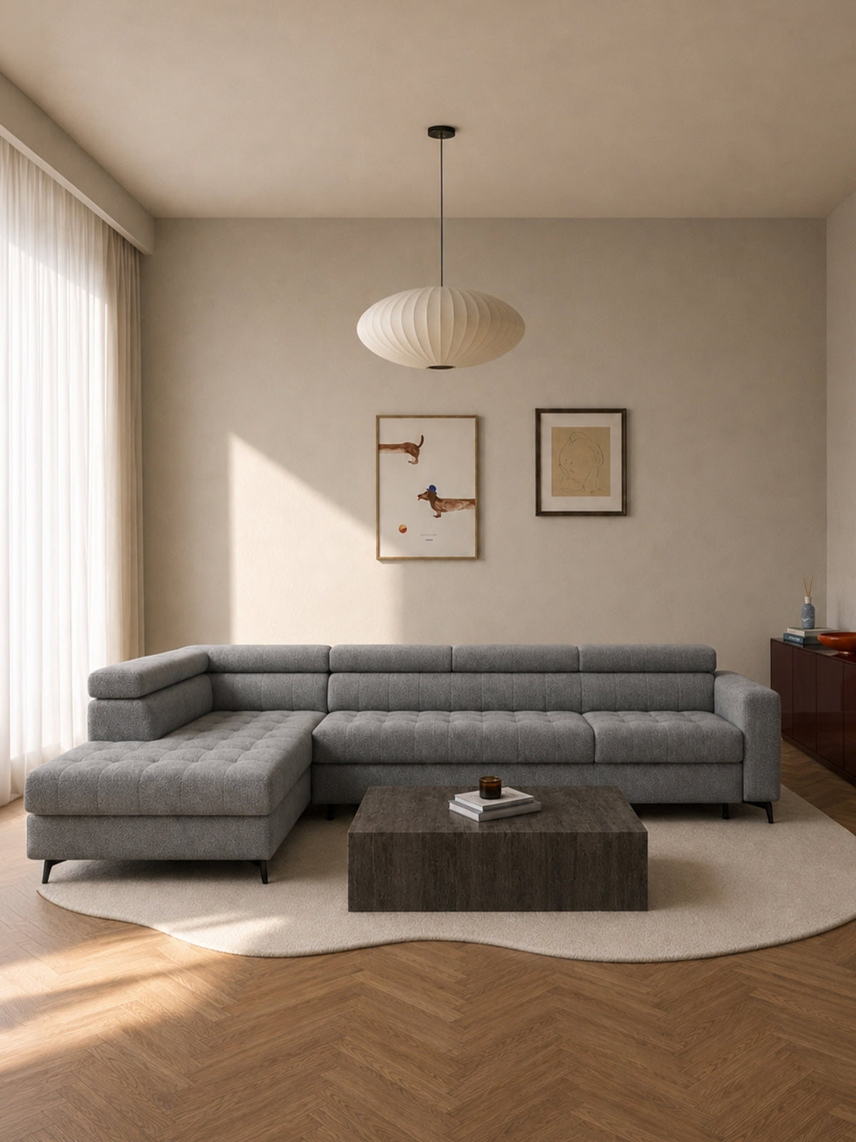 Narożnik Nardo Maxi lewostronny, szary szenil łatwoczyszczący Taro 97, nowoczesny design