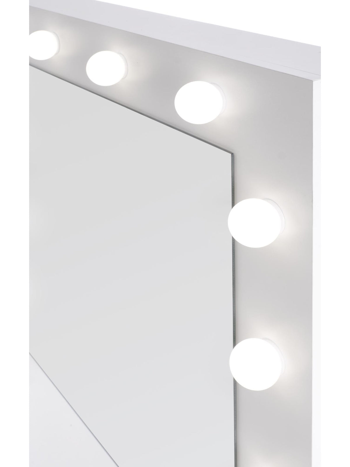 Toaletka Velinio 95 cm biała z lustrem i oświetleniem LED, widok detalu lamp