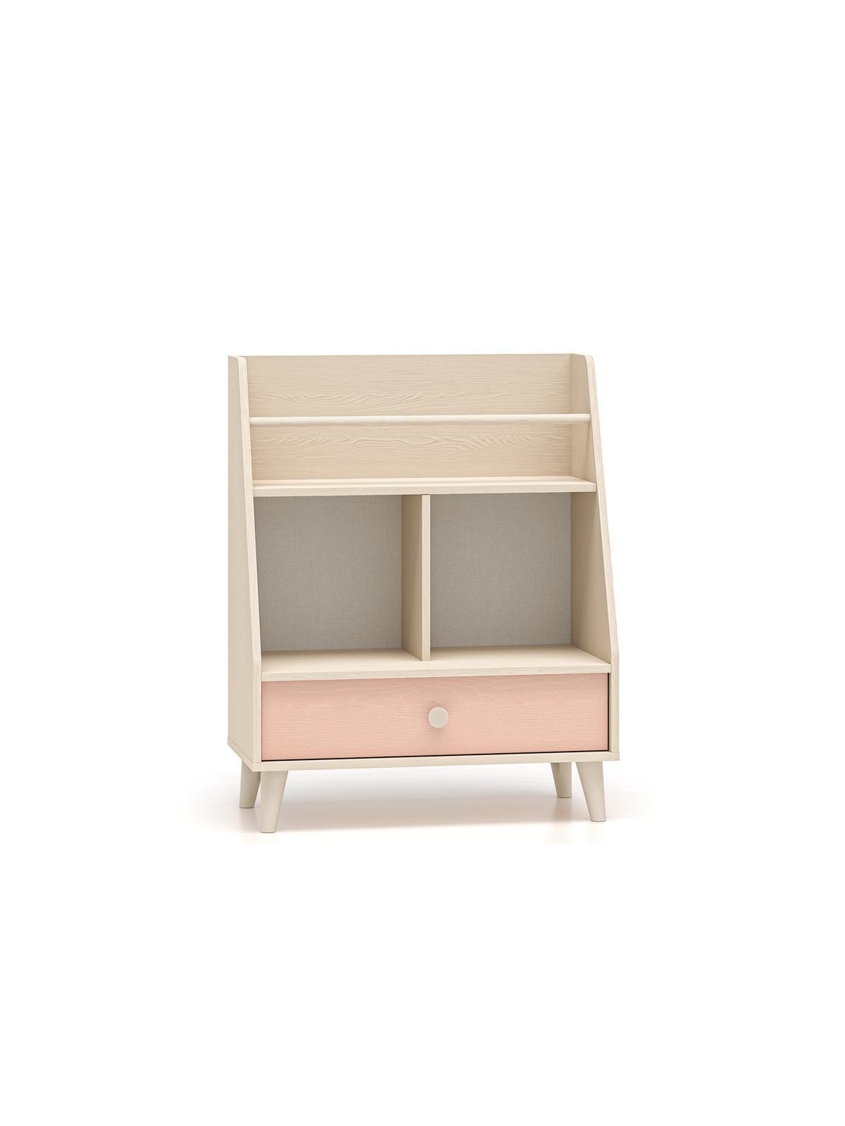 Regał dziecięcy Marla 72 cm w kolorze piasek pustyni i różowym frontem z jedną szufladą