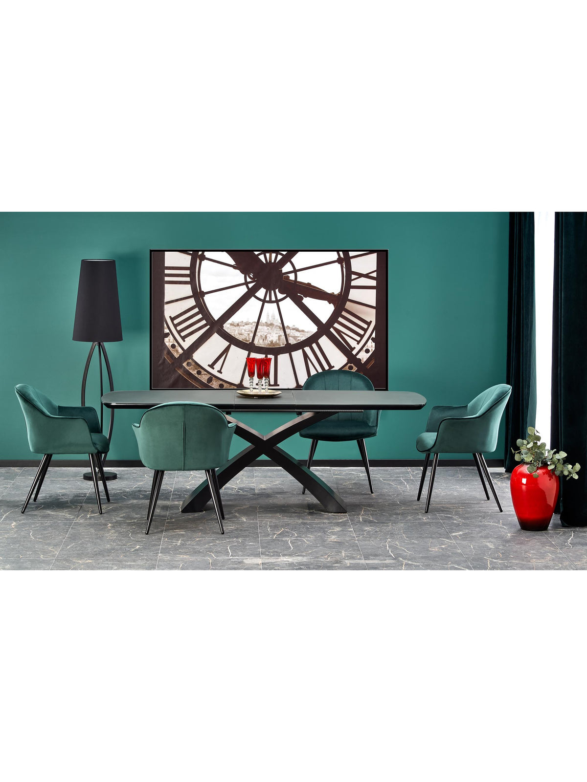 Stół rozkładany Virello 180-220x89 cm w matowym, ciemnym popielu z czarnymi nogami, widok frontu