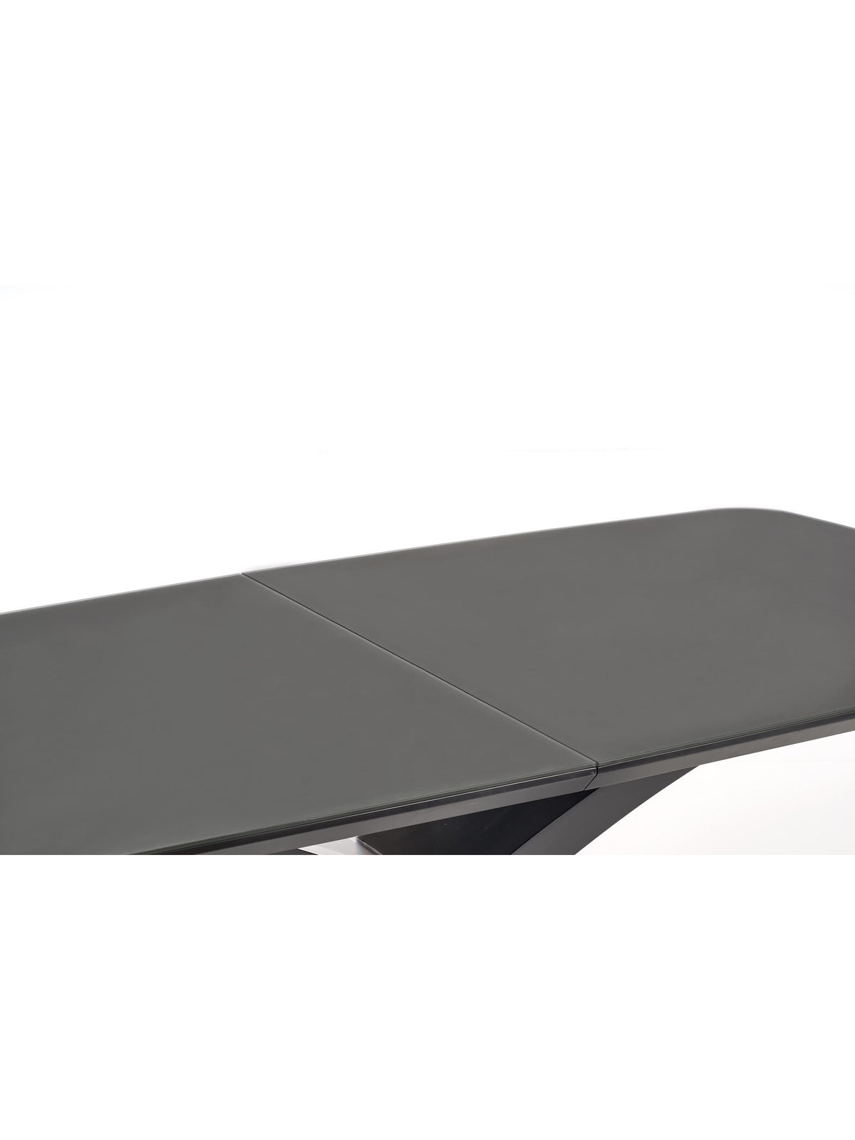 Stół rozkładany Virello 180-220x89 cm w ciemnym popielu z czarnymi nogami, detal rozłożonego blatu