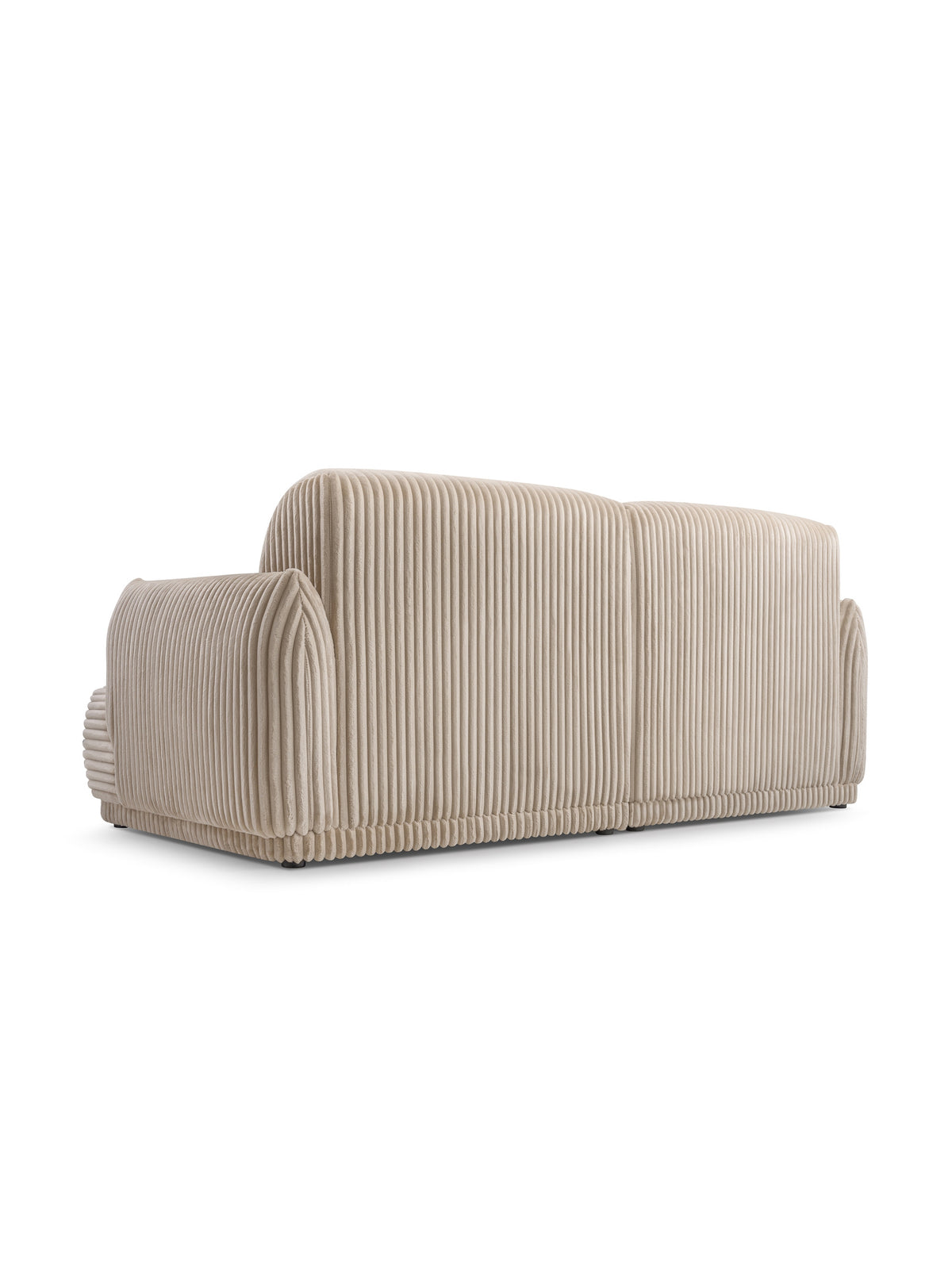 Sofa Cubero do salonu beżowy plusz Tilia 03, widok tylnej strony z czarnymi nogami