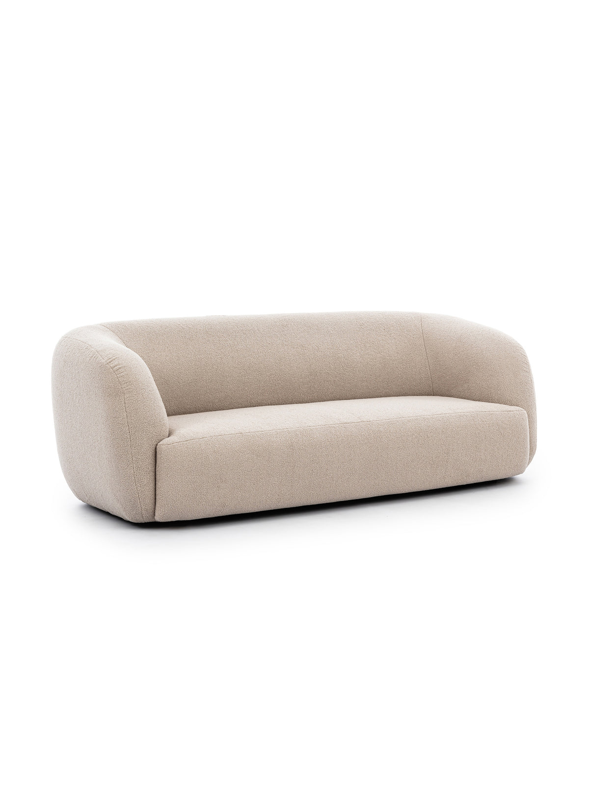 Nowoczesna sofa Dalin III w beżowym bouclé Lambi 5 z zaokrąglonym oparciem, szer. 235 cm