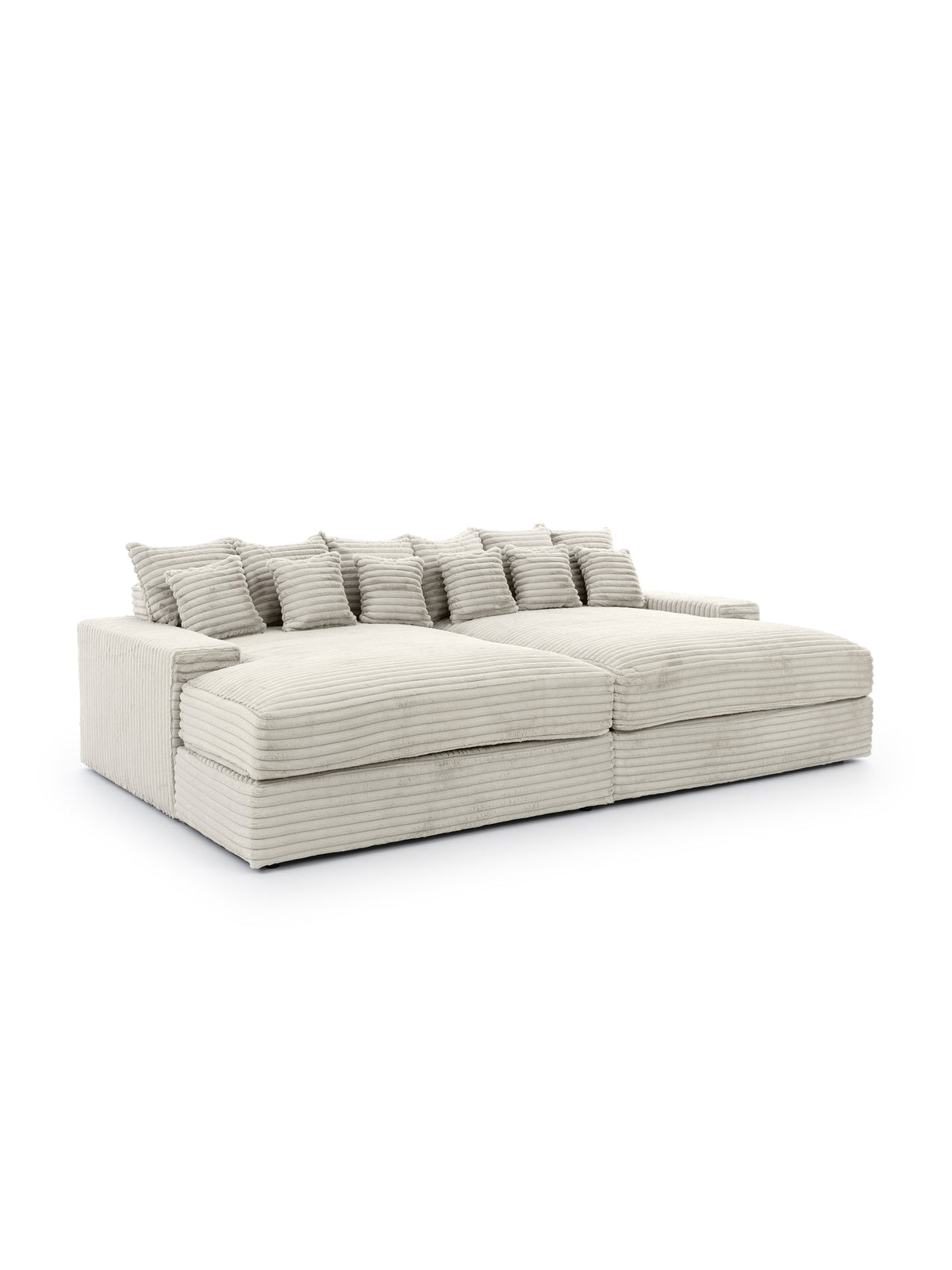 Sofa do salonu Warmi beżowa z głębokim siedziskiem i 12 poduszkami, plusz Tilia 03