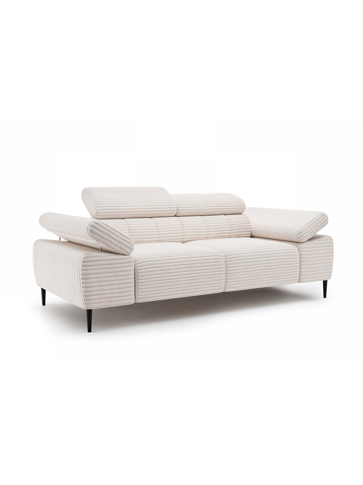 Sofa dwuosobowa Taloria II z elektrycznie wysuwanym siedziskiem i regulowanymi zagłówkami w jasnym kolorze