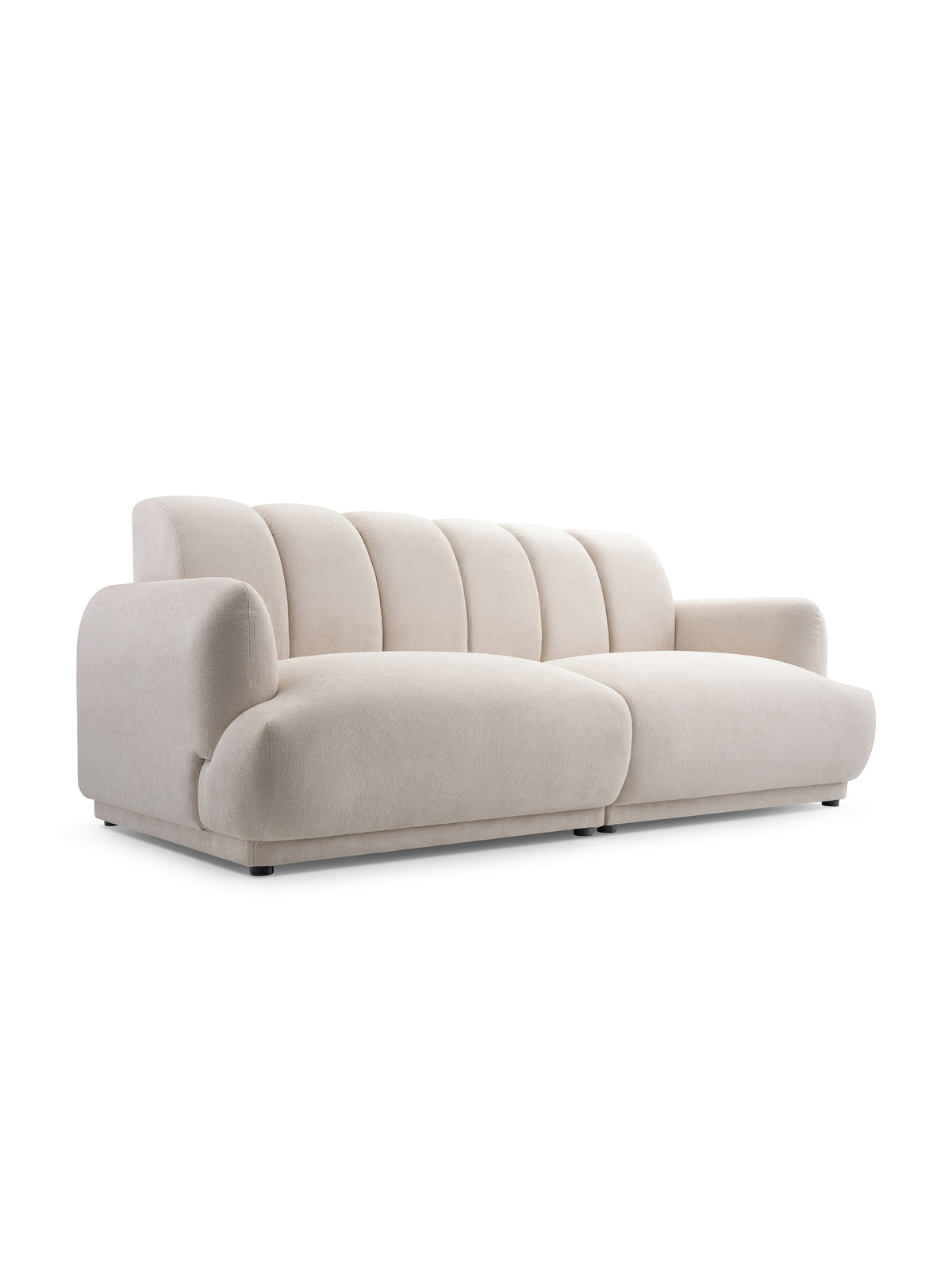 Sofa Melvo beżowa bouclé Gerra 80 trzyosobowa nowoczesna do salonu