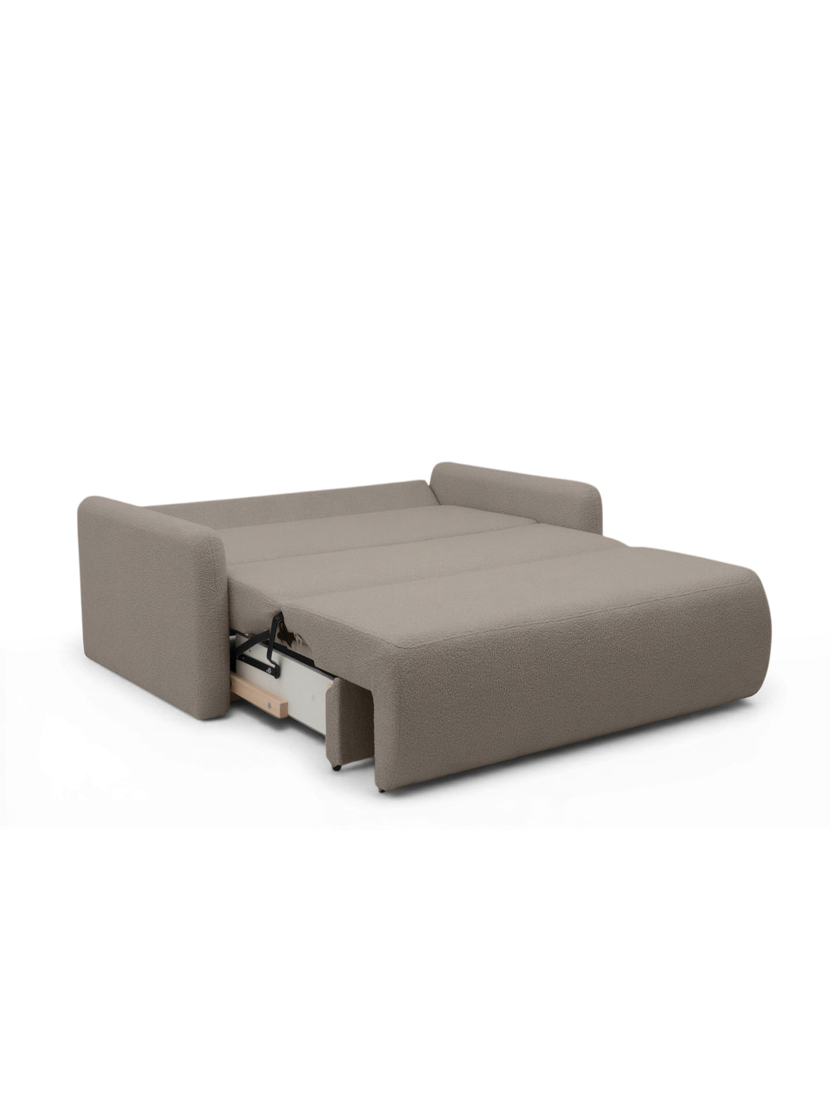 Sofa rozkładana Nido 120 cm beżowa boucle z pojemnikiem na pościel