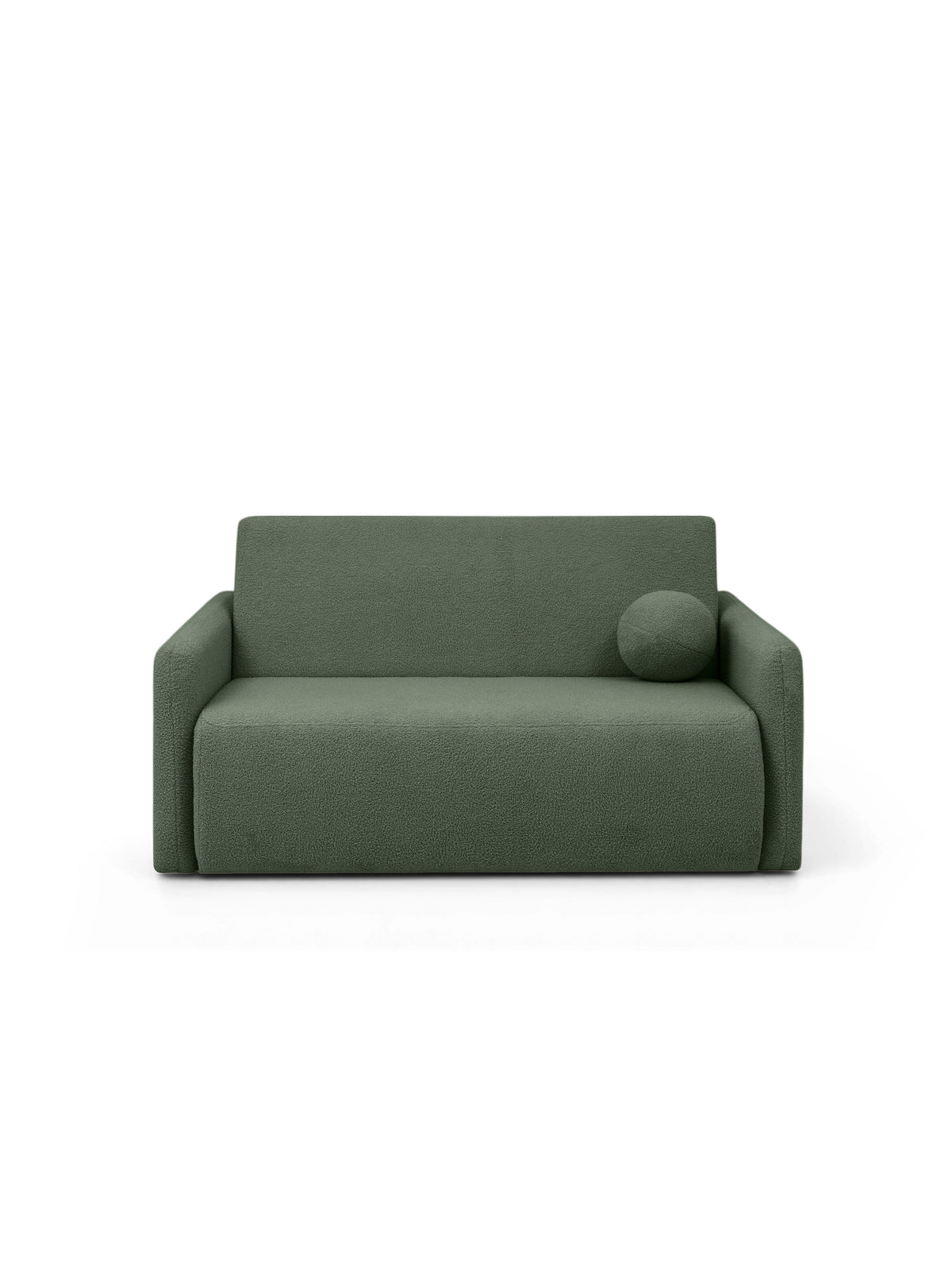Sofa rozkładana Nido dwuosobowa 120 cm zielona boucle z poduszką, widok frontowy