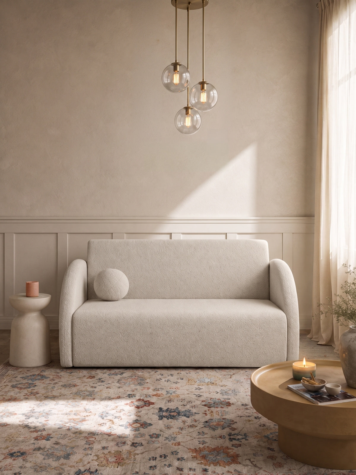 Sofa rozkładana Nubi dwuosobowa 120 cm w jasnym kolorze, nowoczesny styl