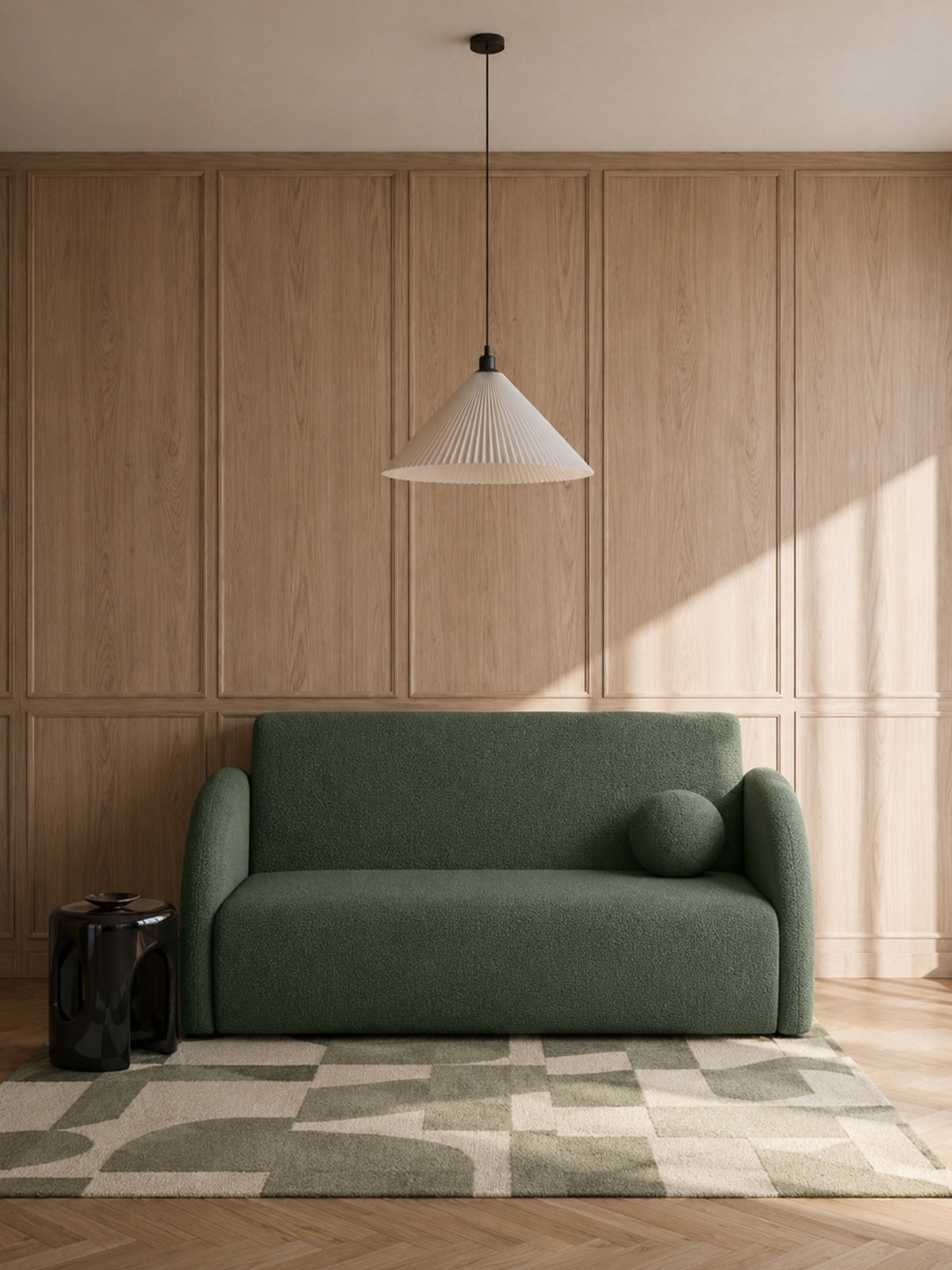 Sofa rozkładana Nubi trzyosobowa 140 cm zielona boucle w nowoczesnym stylu