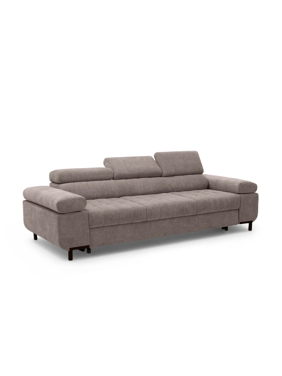 Sofa trzyosobowa Tyrion w brązowym szenilu Vibe 21 z regulowanymi zagłówkami i podłokietnikami