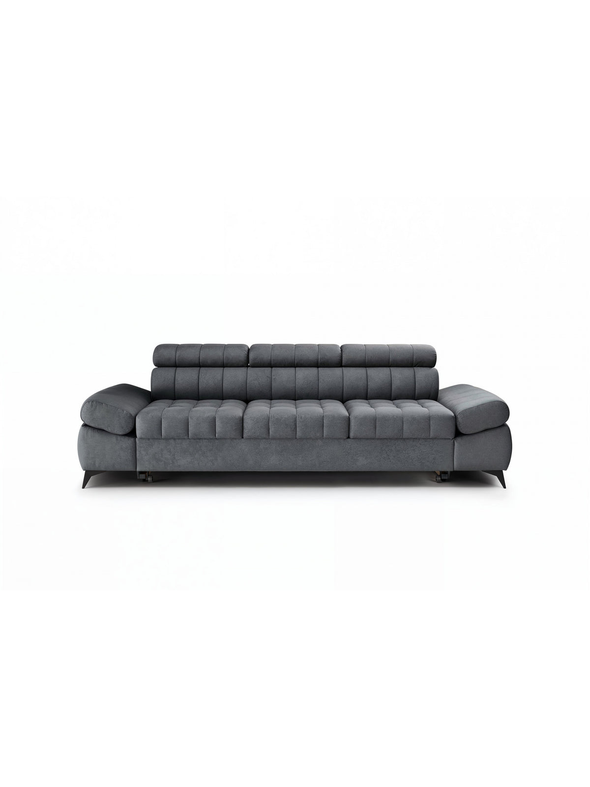 Sofa trzyosobowa Valoris w stylu Modern Organic z regulowanymi zagłówkami i podłokietnikami, kolor ciemnoszary