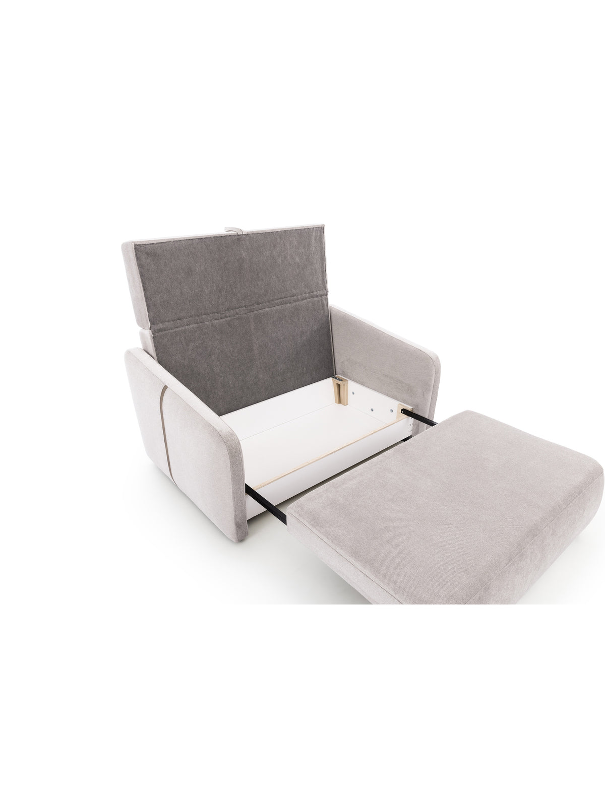 Sofa Zeldia 135 jasno szary szenil Spring 1104 w ujęciu funkcji spania