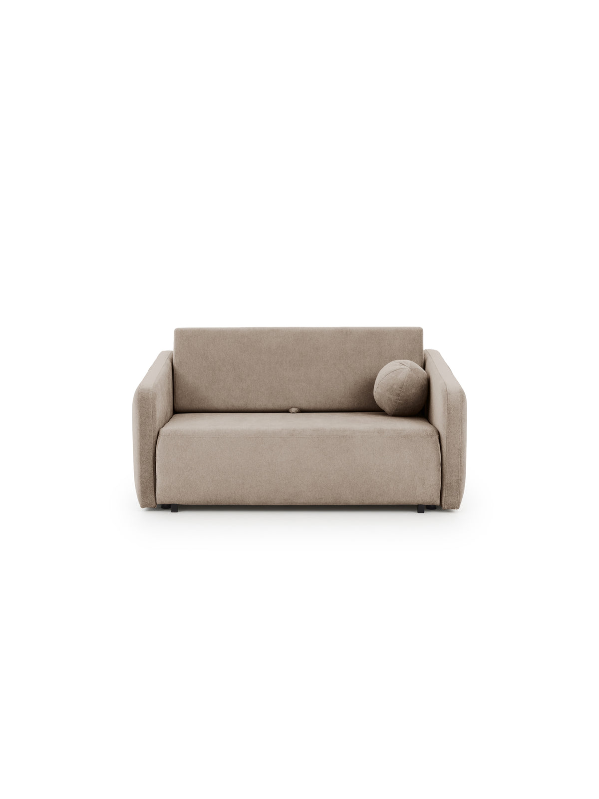 Sofa Zeldia 135 w brązowym szenilu hydrofobowym, widok z przodu z poduszką