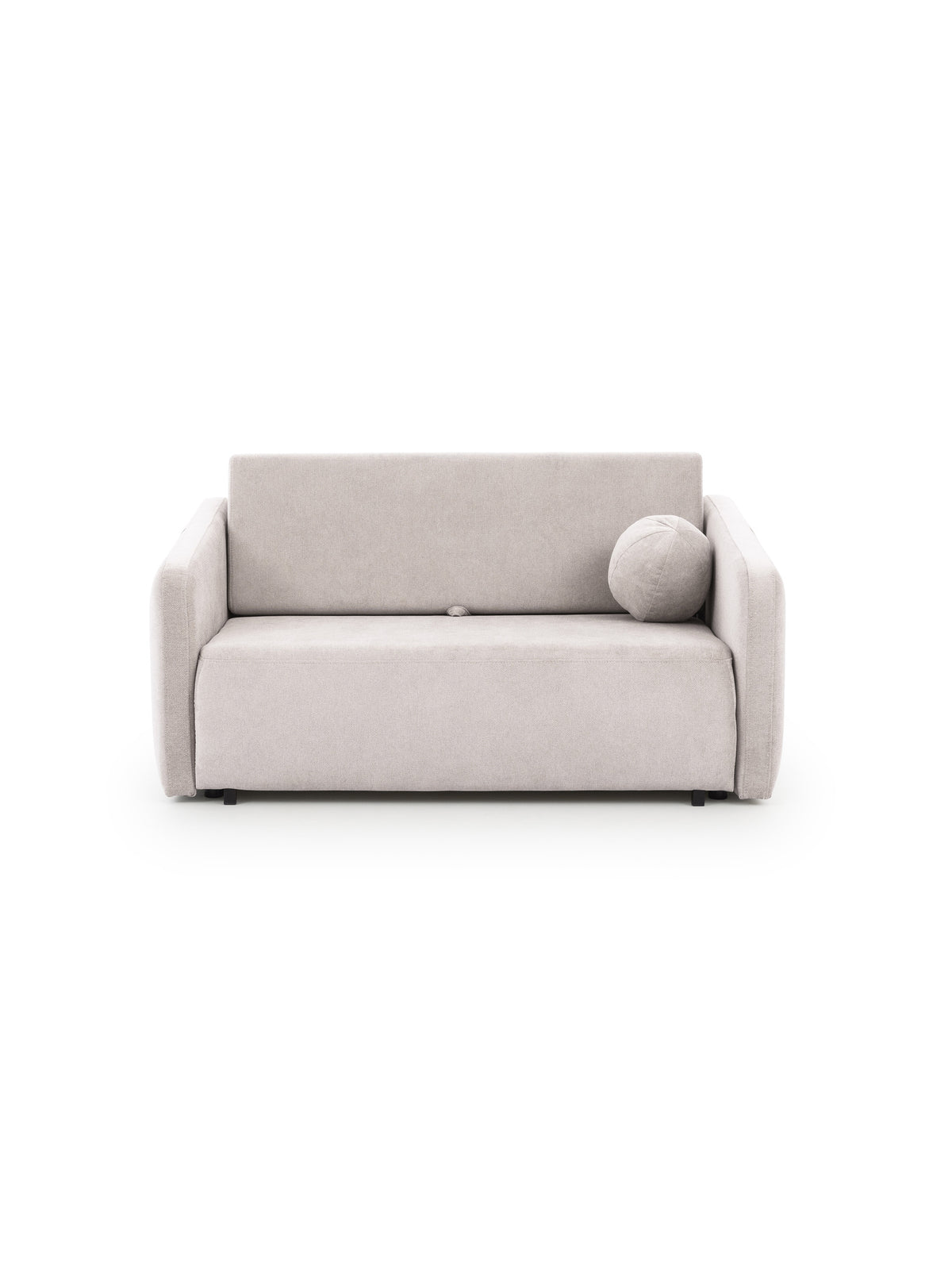 Sofa Zeldia 155 jasno szary szenil hydrofobowy z dekoracyjną poduszką, widok frontu